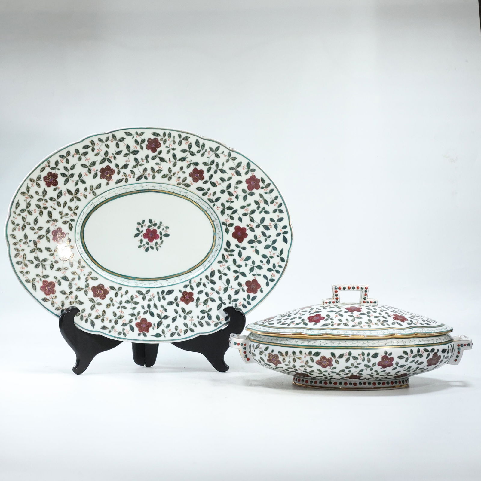 Royal Vienna Fine Porcelain Covered Tureen and Underplate - Green Beehive Mark (1 of 12)