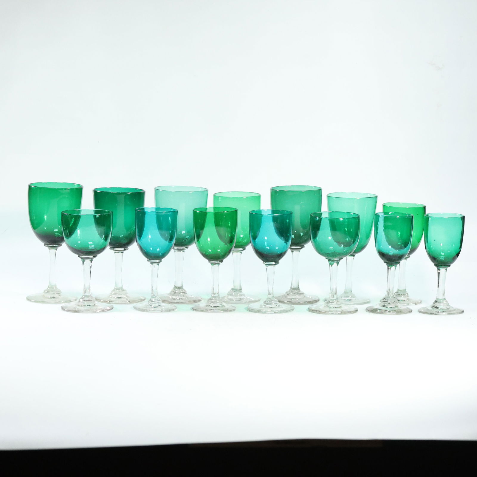[14] FOURTEEN Teal Blue and Teal Green Glass Stemware in 2 Sizes (1 of 5)