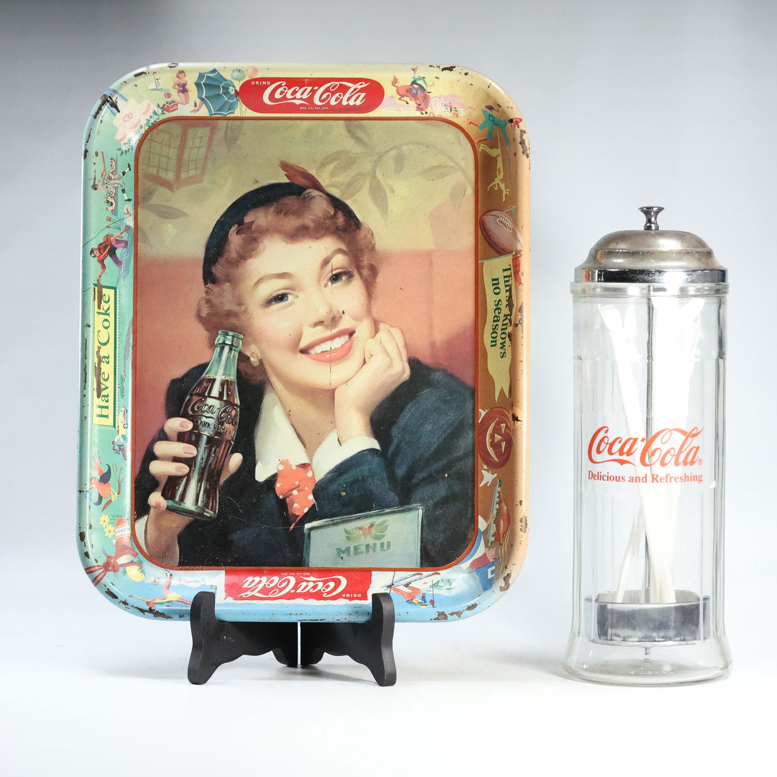 [2] Vintage COCA COLA Items: TRAY And GLASS STRAW HOLDER (1 of 17)