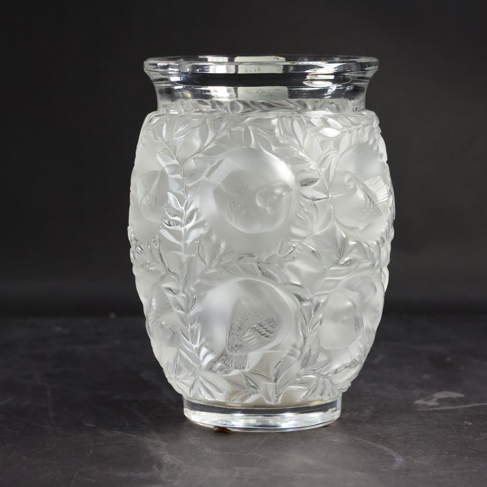 Signed LALIQUE FRANCE Crystal & Satin Glass TURTLE DOVES VASE (1 of 10)