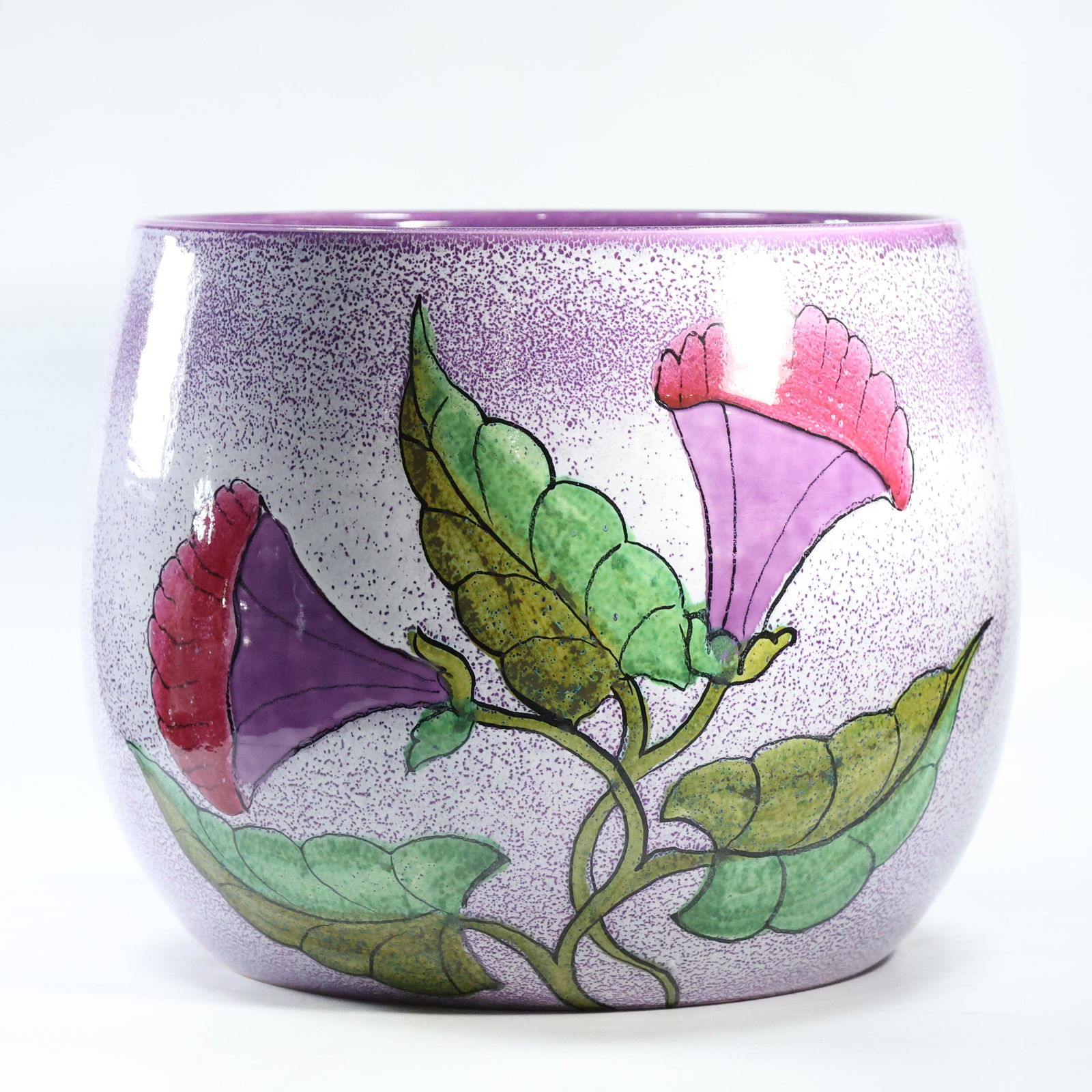 Purple Ceramic Jardinere Vase Decorated with Flowers (1 of 5)