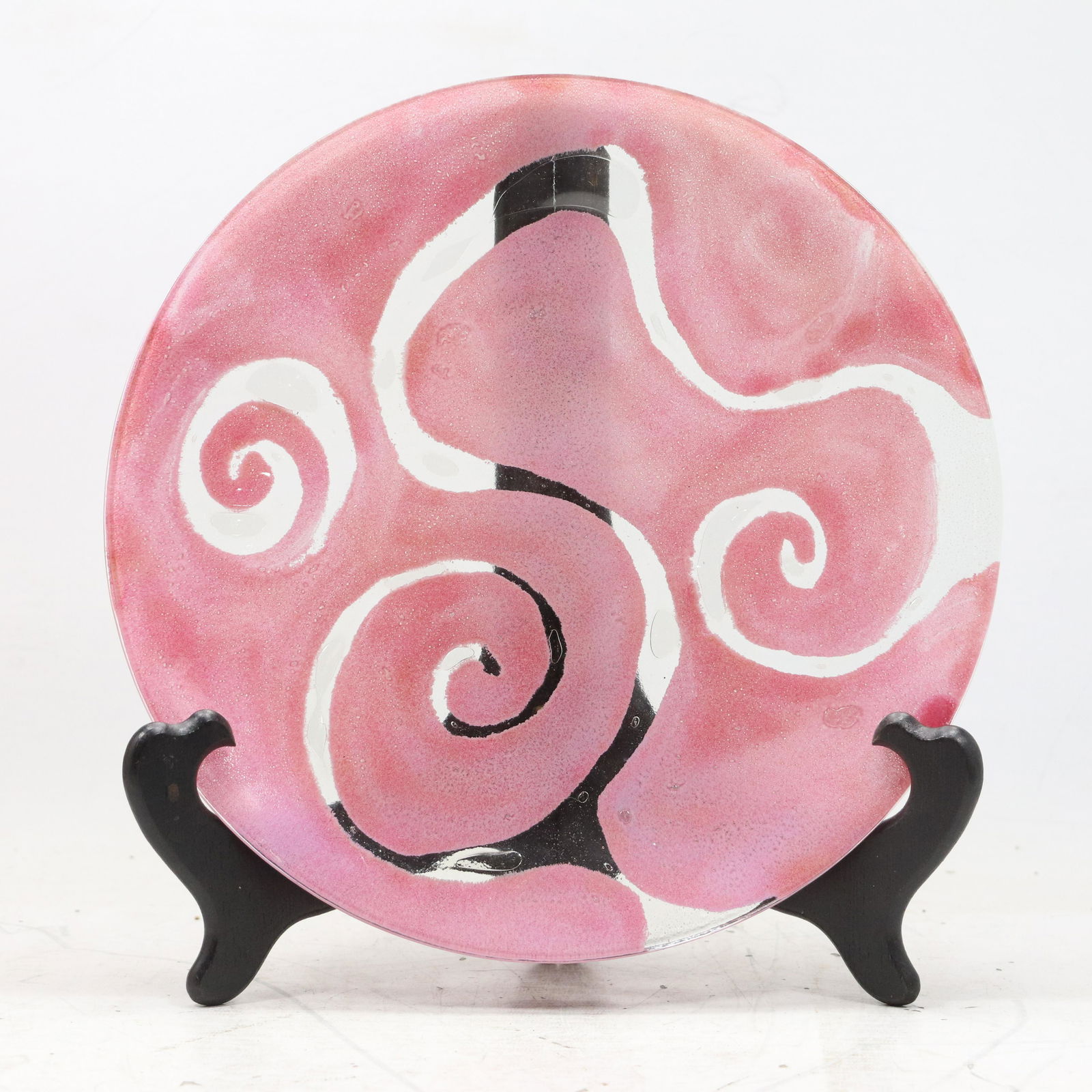 Signed Sherry Schuster '83 Studio Art Glass Pink Charger Abstract Design (1 of 6)