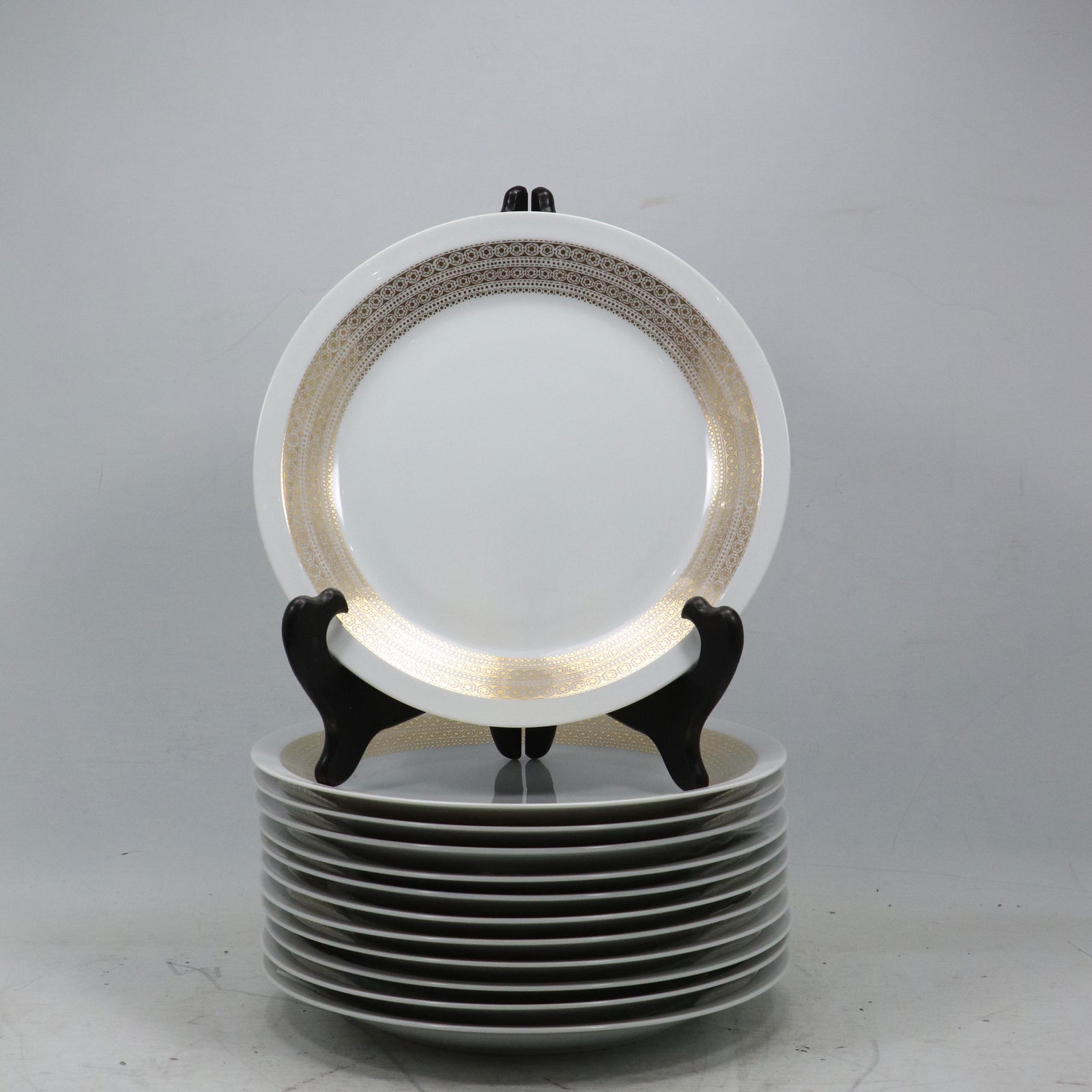 [12] MIKASA "Tempo-Seventy" Fine Porcelain Dinner Plates Gold Inner Rims (1 of 9)