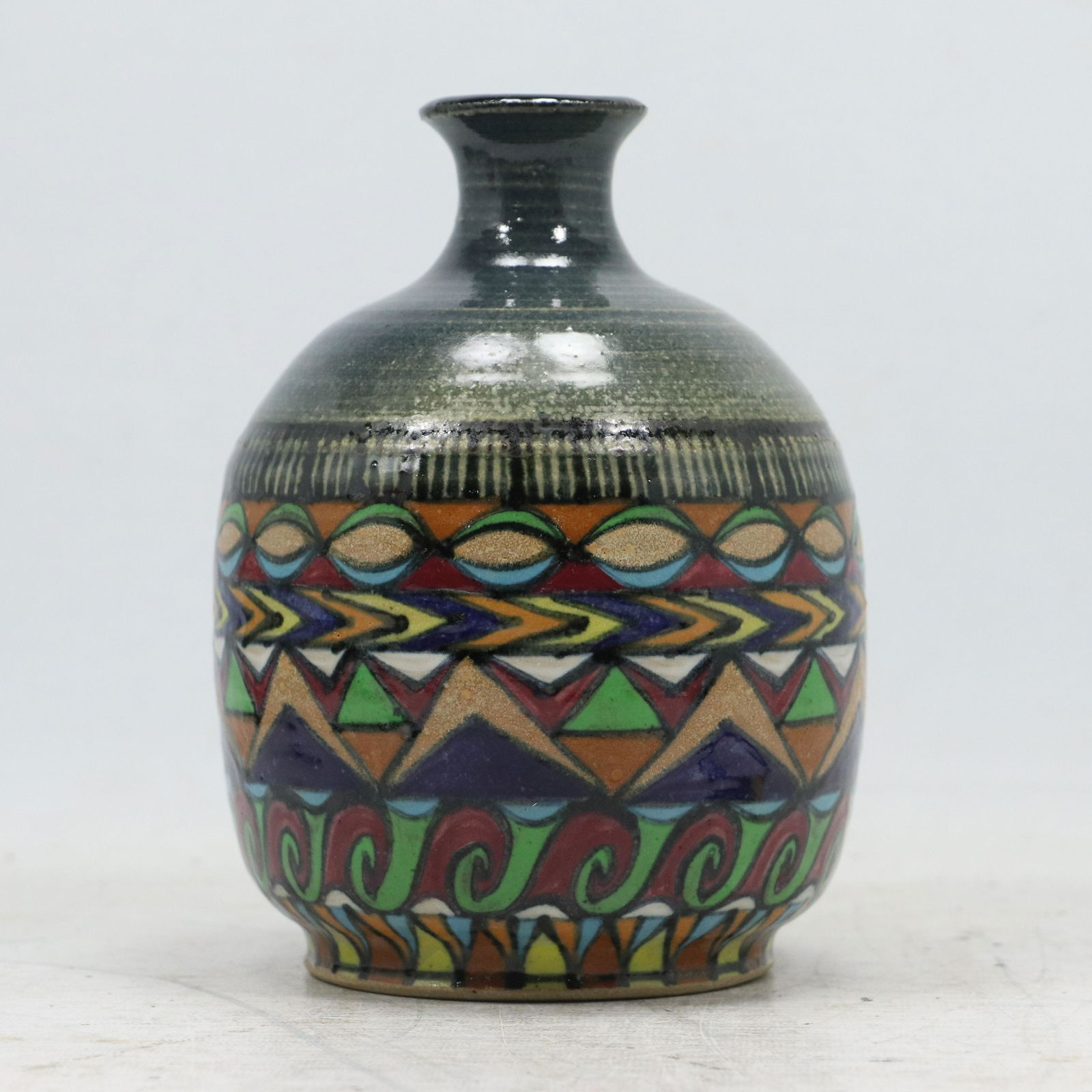 Mid-Century Modern Geometric Pattern Decorated Art Pottery Vase (1 of 13)