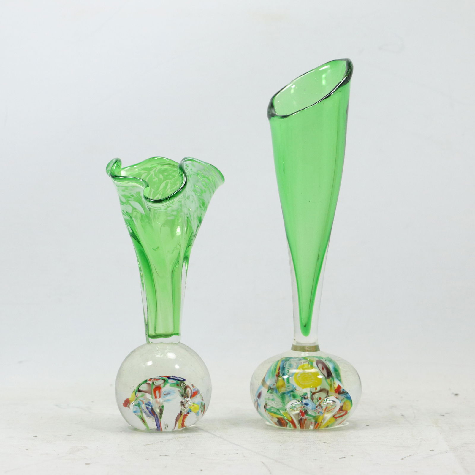 [2] Two Green Glass Tops Paperweight Base Vases (1 of 9)