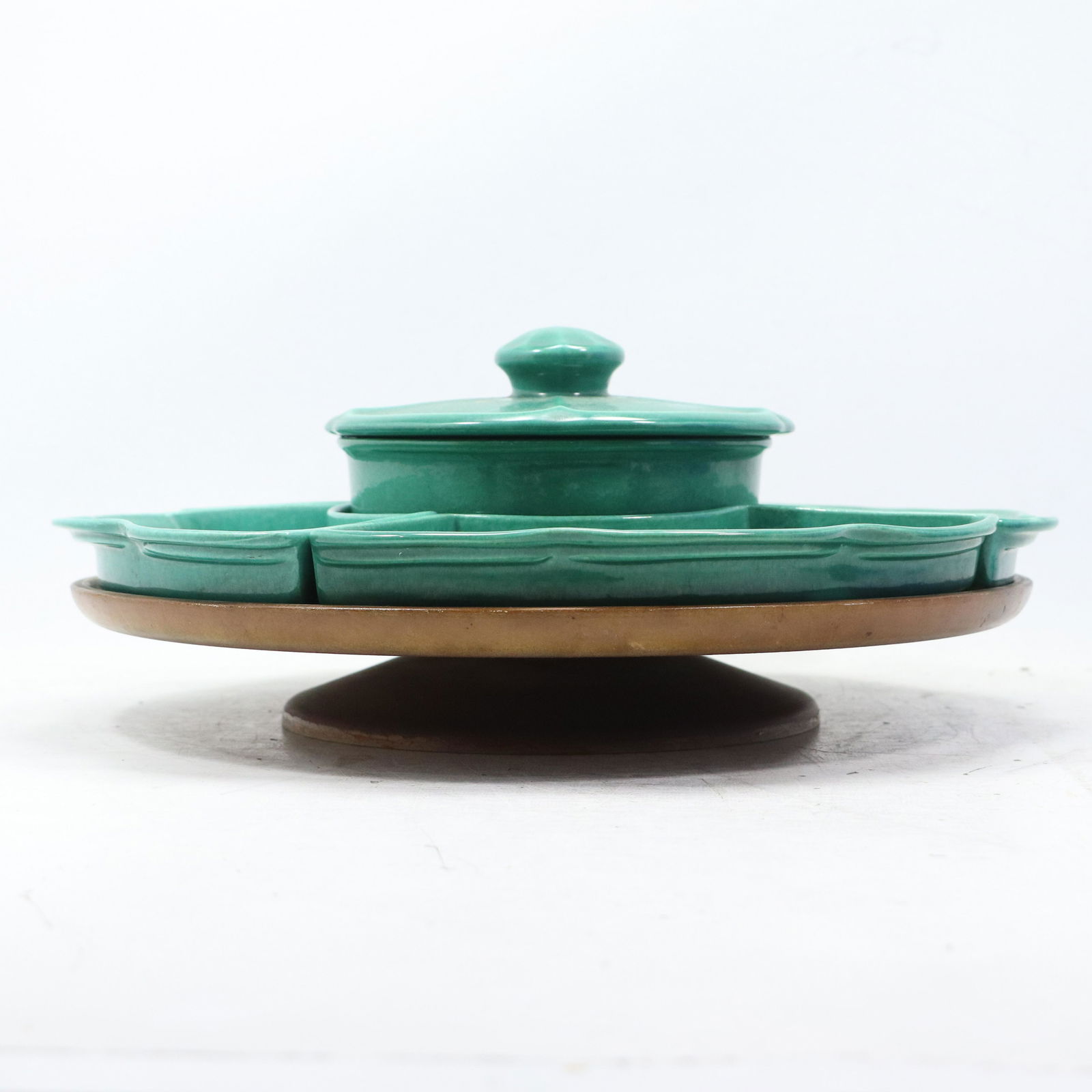 Mid-Century Modern Green Ceramic Lazy Susan (1 of 7)