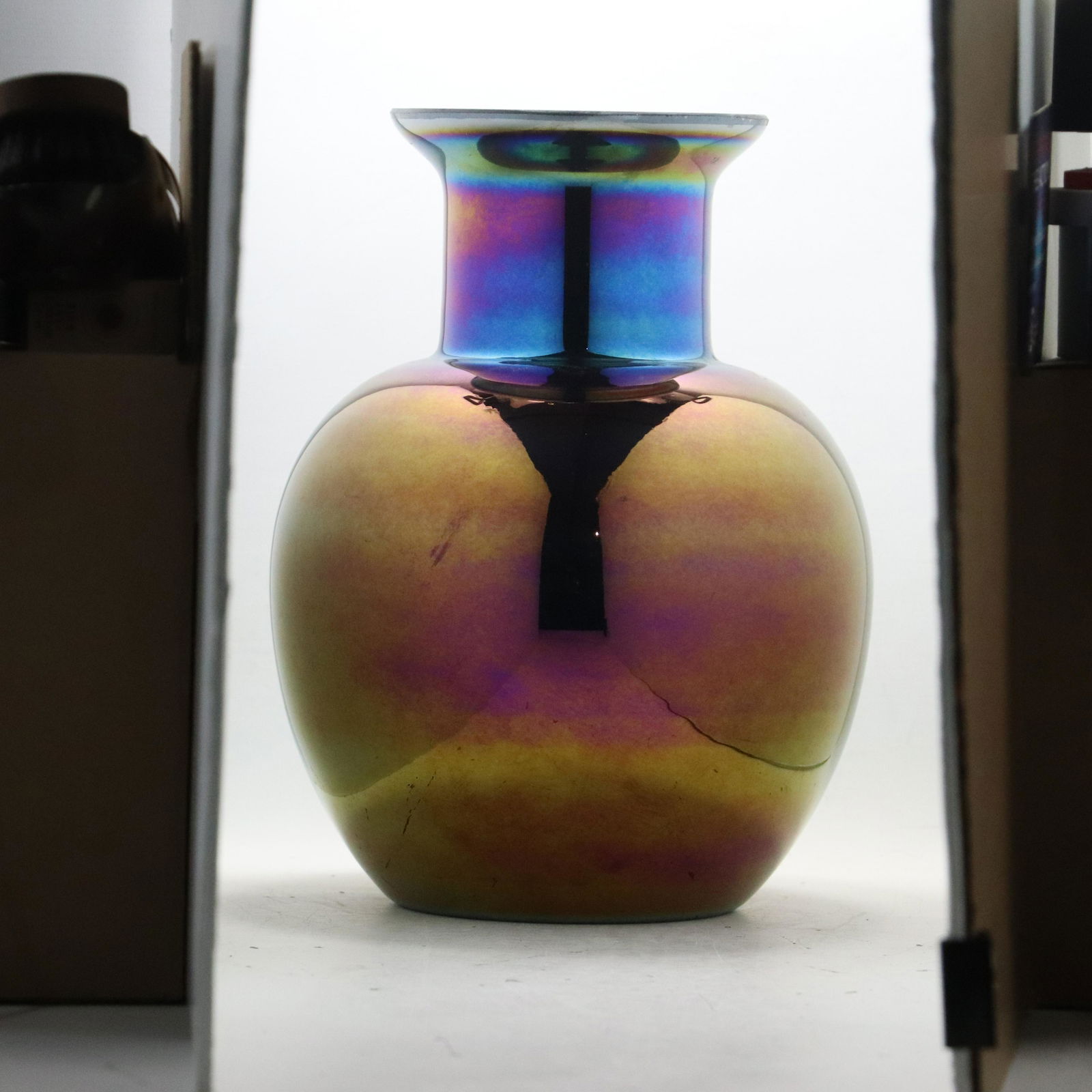 Cambridge Glass Purple Iridescent Art Glass Vase with Original Label (1 of 9)