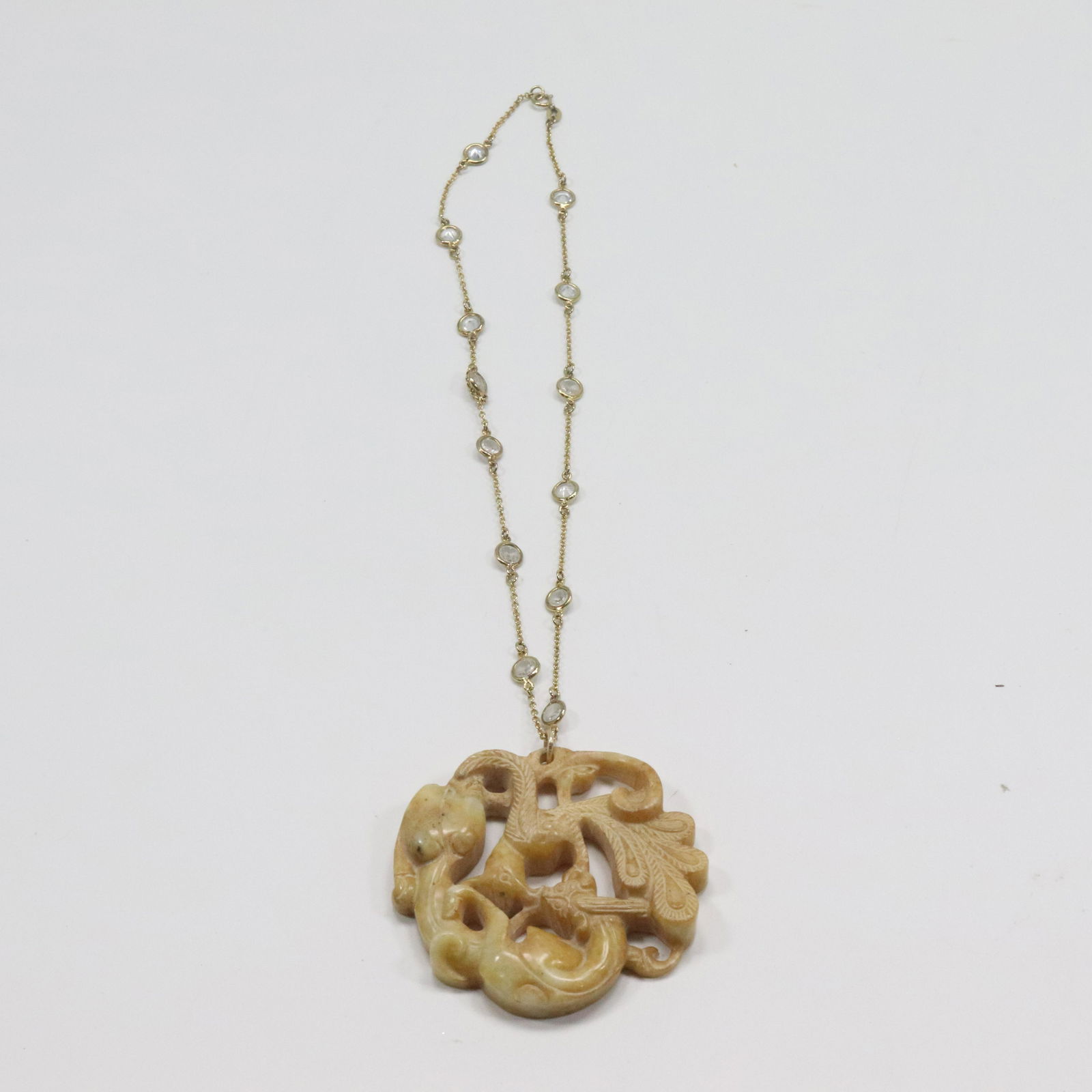 .925 Sterling Silver Clear CZ Brown Jade Pendant Necklace 17 in. x 1/4 in. x 2 1/4 in. dia. (1 of 5)