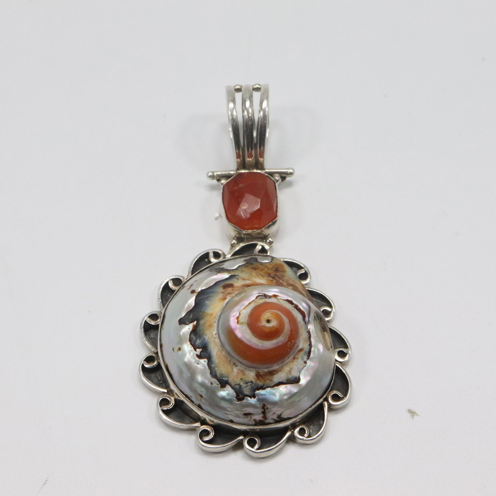 .925 Sterling Silver MOP Shell & Cabuchon Quartz Black Onyx Quality Pendant 3 1/4 in. x 1 3/4 in. (1 of 4)