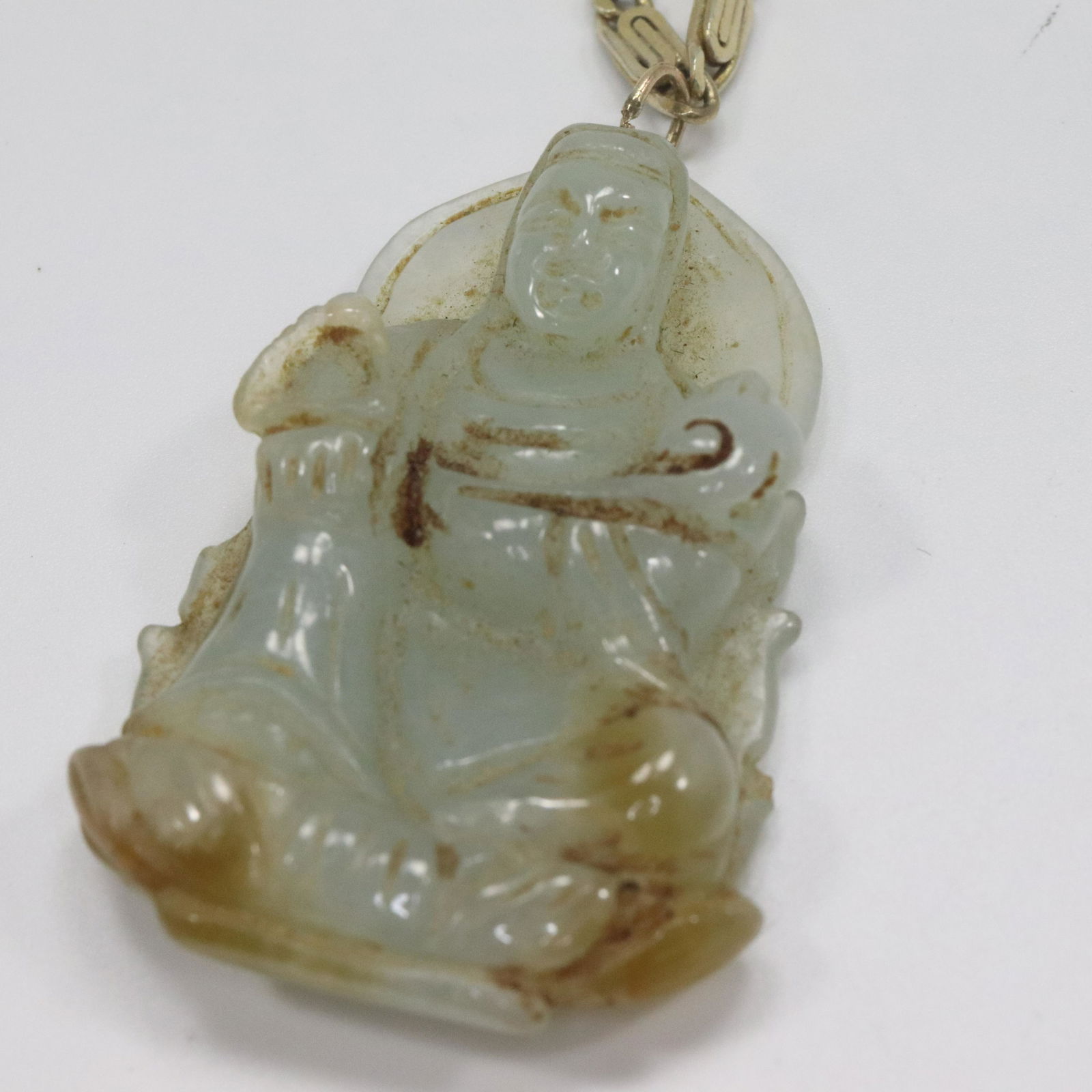 .925 Sterling Silver Vermeil Jade Pendant Necklace 19 in. x 2 in. x 1 1/4 in. (1 of 6)