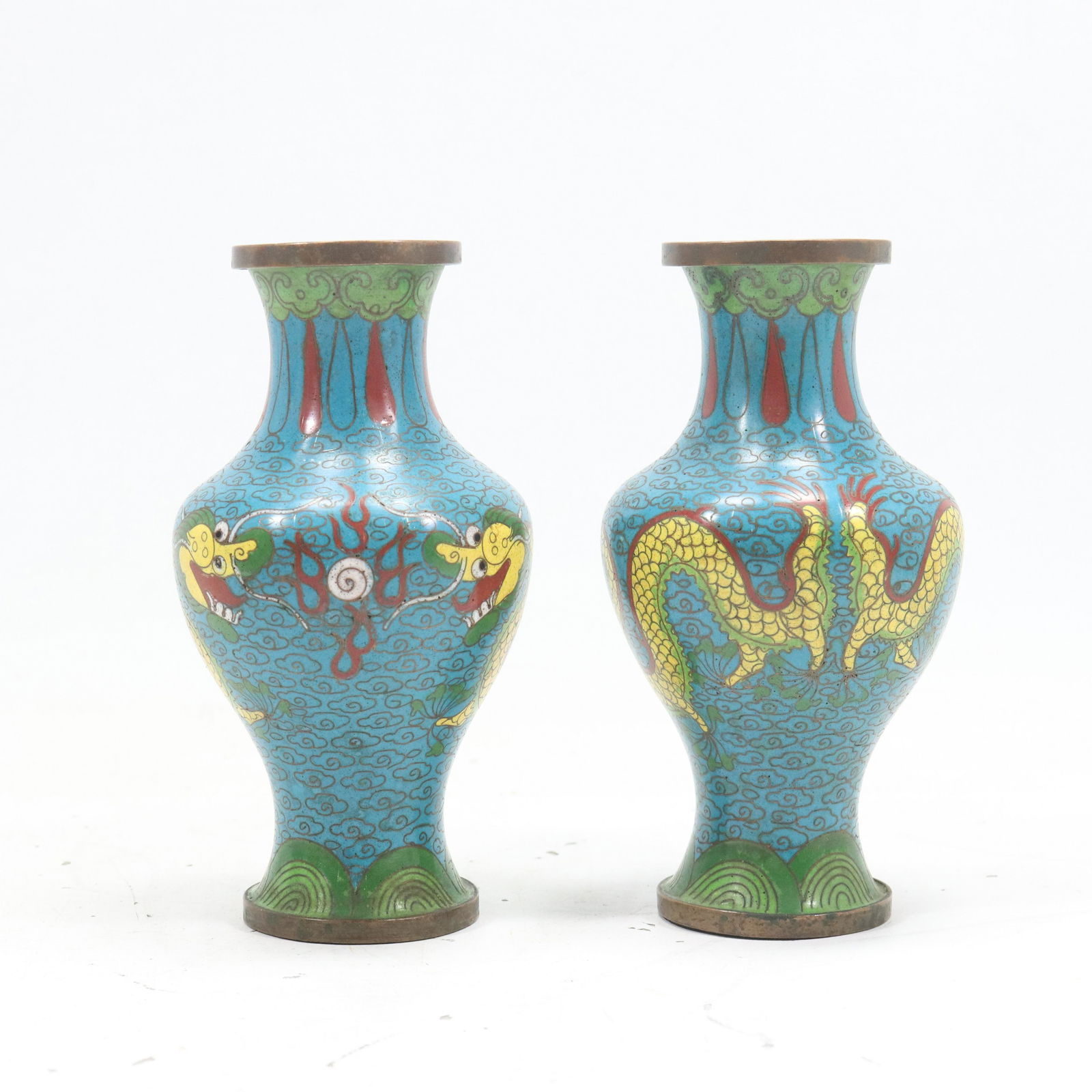 [2] Two 19th C. Oriental Cloisonne Vases with Dragons (1 of 7)