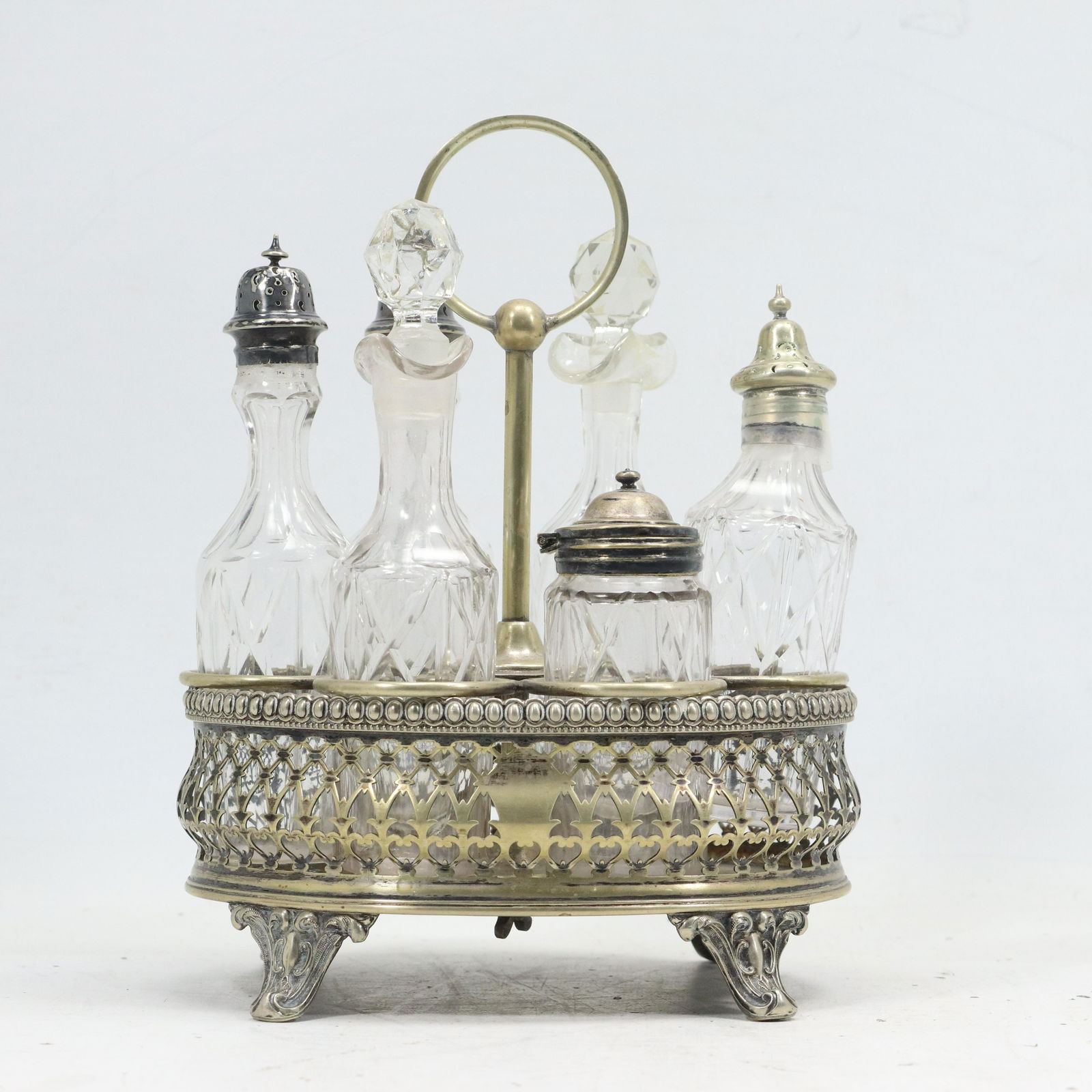 Antique Silver Plate Holder with Glass Bottles Castor Set [one bottle as-is] (1 of 7)