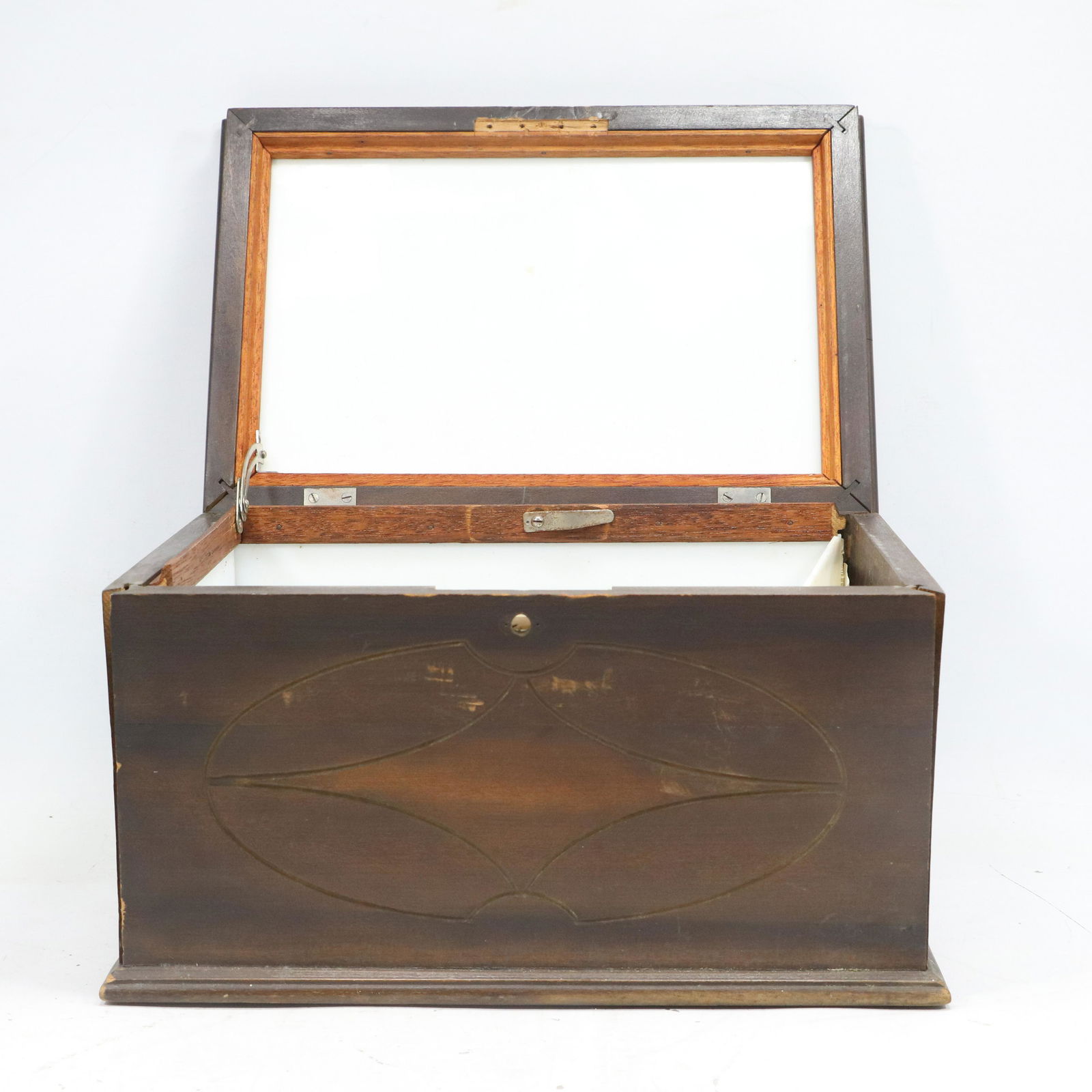 Vintage Walnut Wood Case Cigar Humidor White Porcelain Lined (1 of 9)