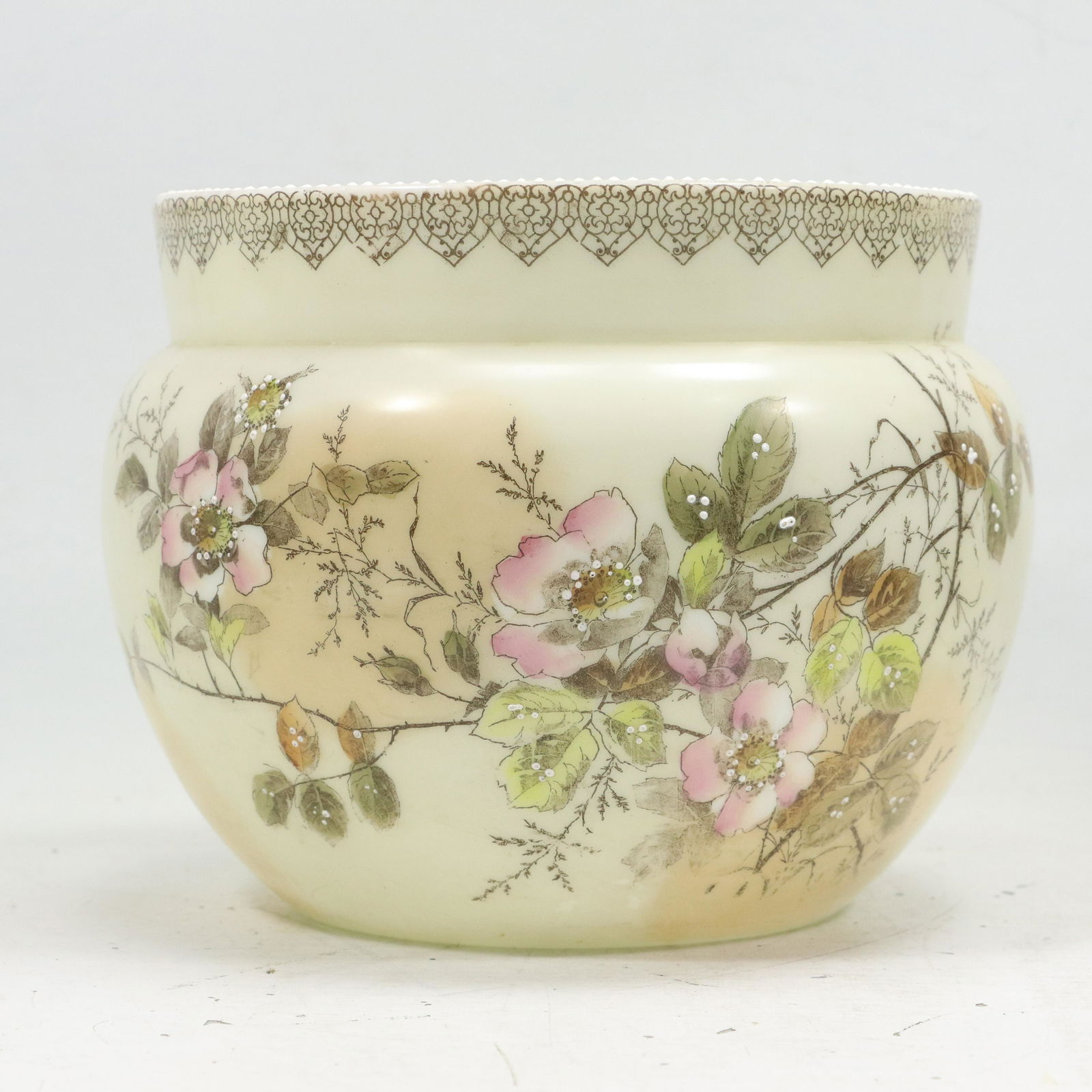 19th C Austrian Porcelain Cache Pot Jardinere Decorated Enameled Flowers (1 of 9)