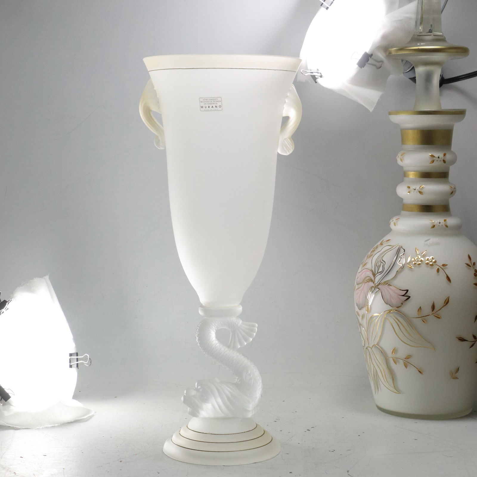 Fabulous MURANO Italian Art Glass Vase with Serpent Figure Base, Original Label (1 of 10)