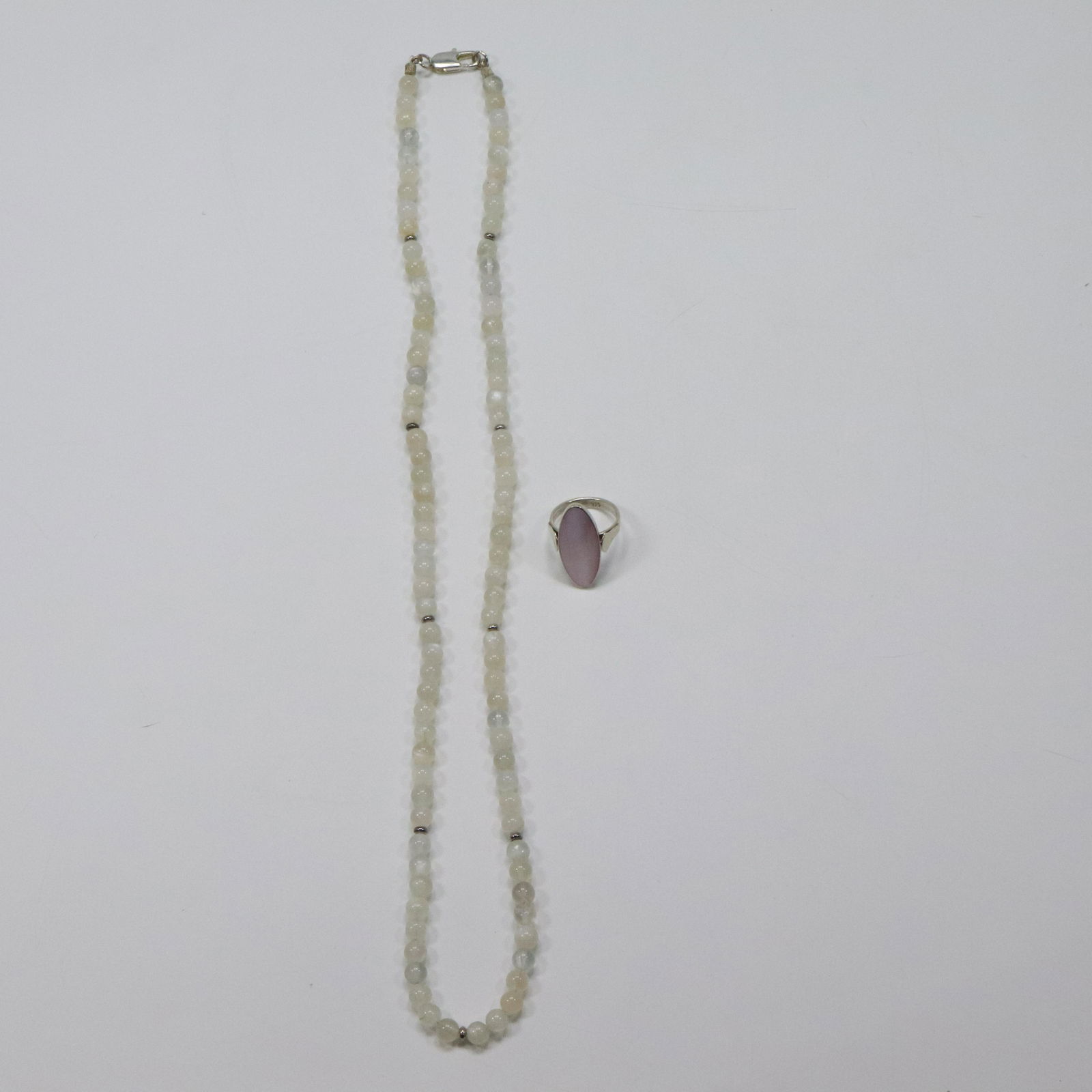 Quartz Necklace 24 in. and .925 Sterling Silver Pink Shell MOP Ring Size 8 (1 of 8)