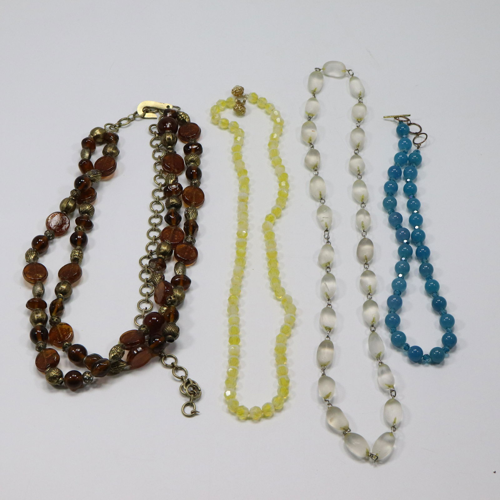 [4] Assorted Glass Beads Necklaces in Yellow, Blue, Clear & Brown 2-Strand (1 of 11)