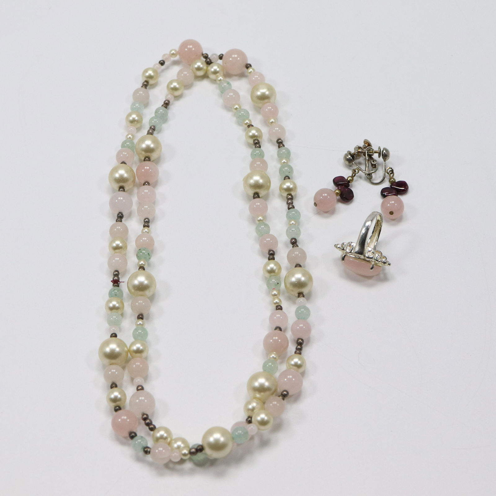 .925 Sterling Silver Rose Quartz Ring Size 7; Rose Quartz Jade Necklace 36 in. ; Rose Quartz (1 of 8)