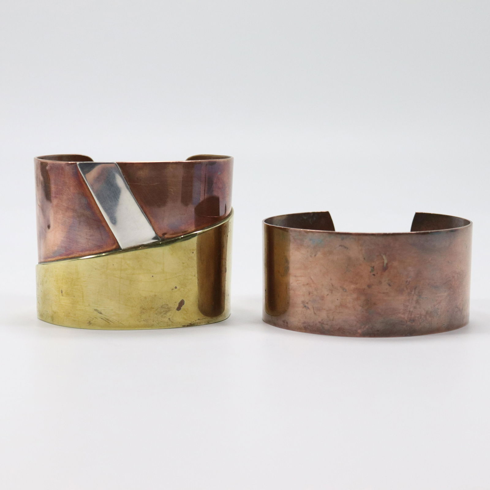 [2] Two Mid-Century Modern Design Brass, Copper, Silver Cuff Braclet & Copper Cuff (1 of 8)