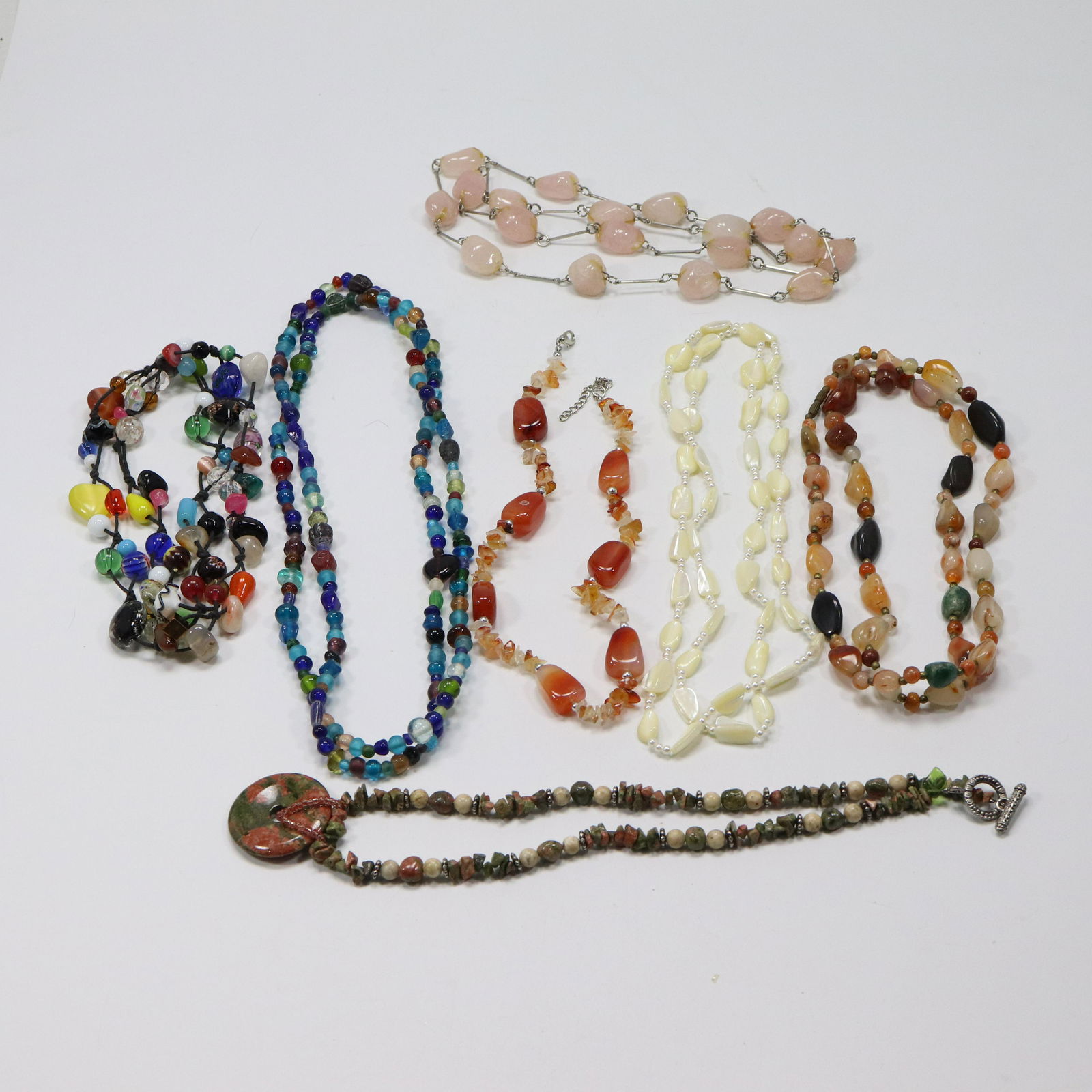 [7] Seven Assorted Natural Stone & Glass Murano Millefiori Necklaces - Nice Variety (1 of 12)