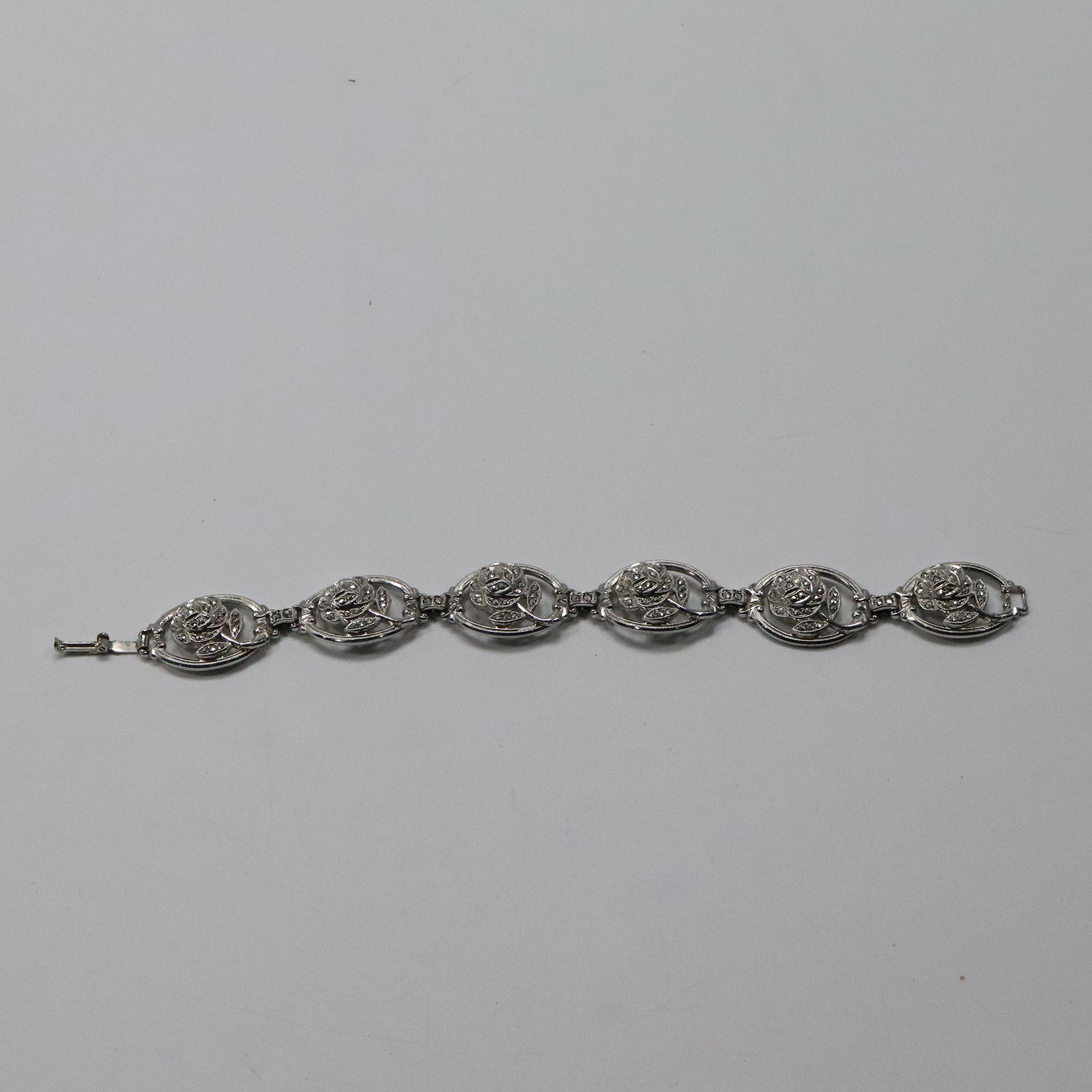 Sterling Silver with Marcasites Rose Bracelet 7 1/2 in. x 3/4 in.: Sterling Silver with Marcasites Rose Bracelet 7 1/2 in. x 3/4 in.