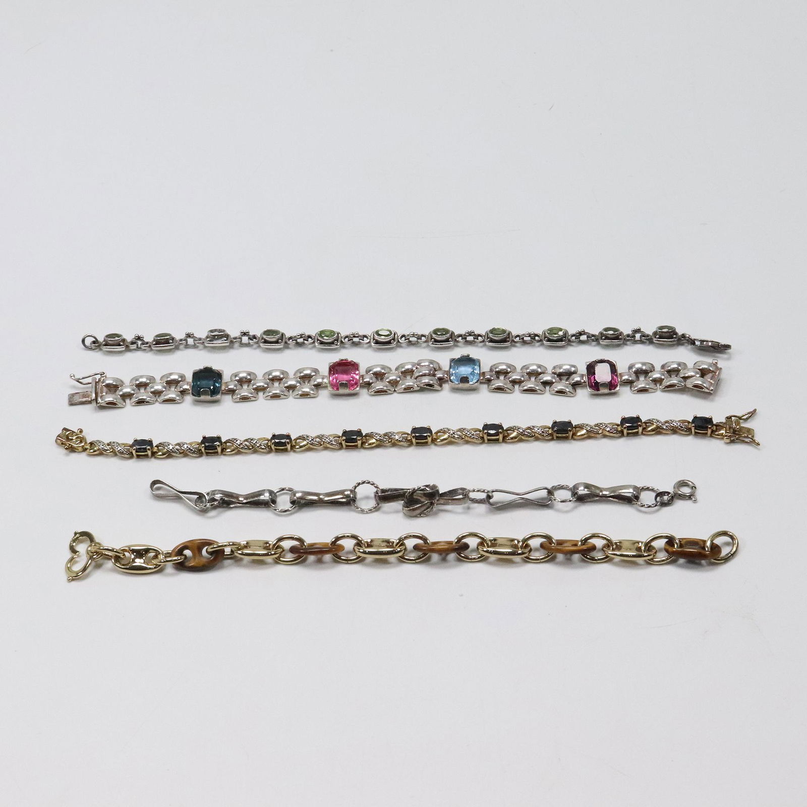 [4] Four Assorted .925 Sterling Silver Bracelets with Various Colored Stones (1 of 10)