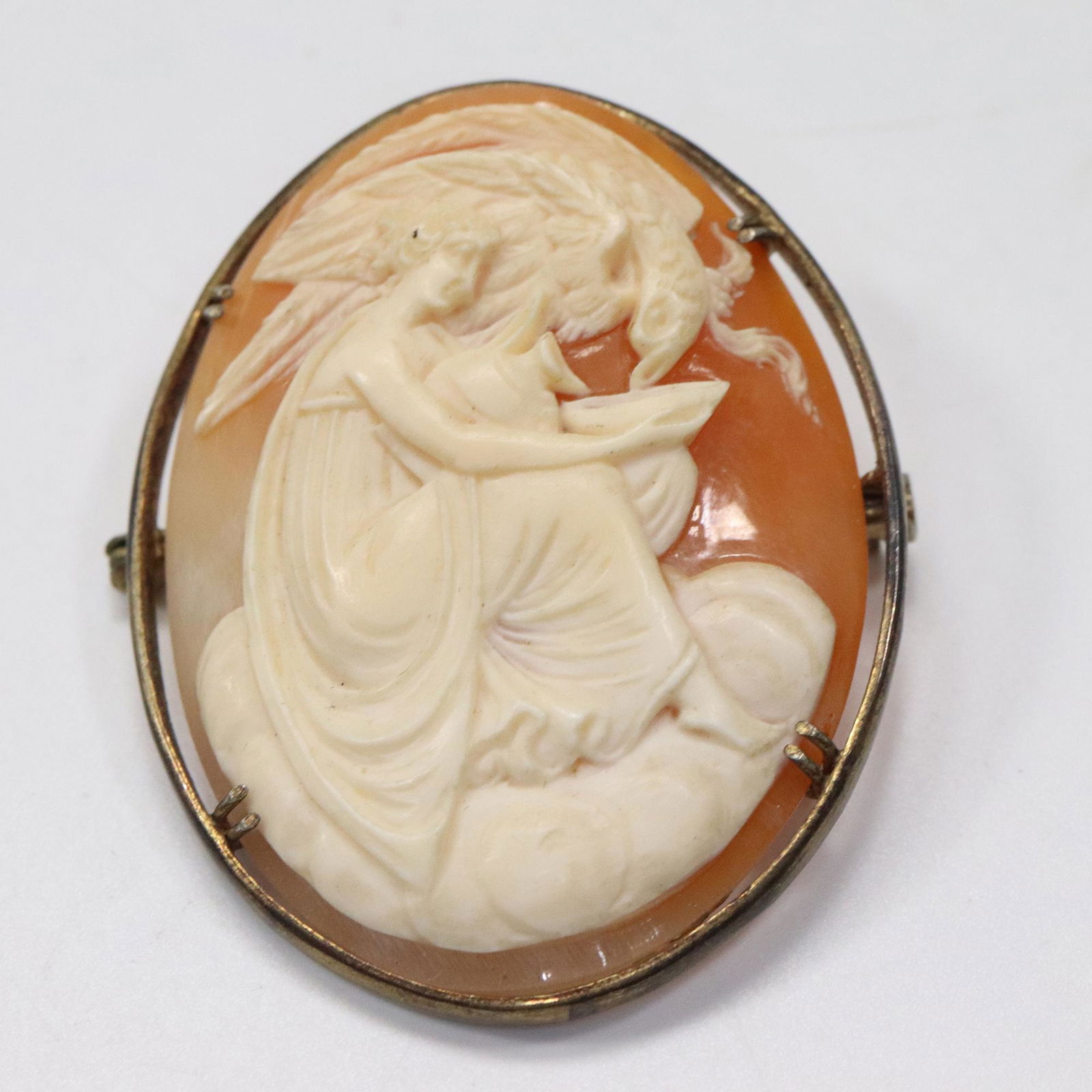 800 Silver Victorian Cameo with Maiden and Falcon 1 3/4 in. x 1 1/4 in. (1 of 5)