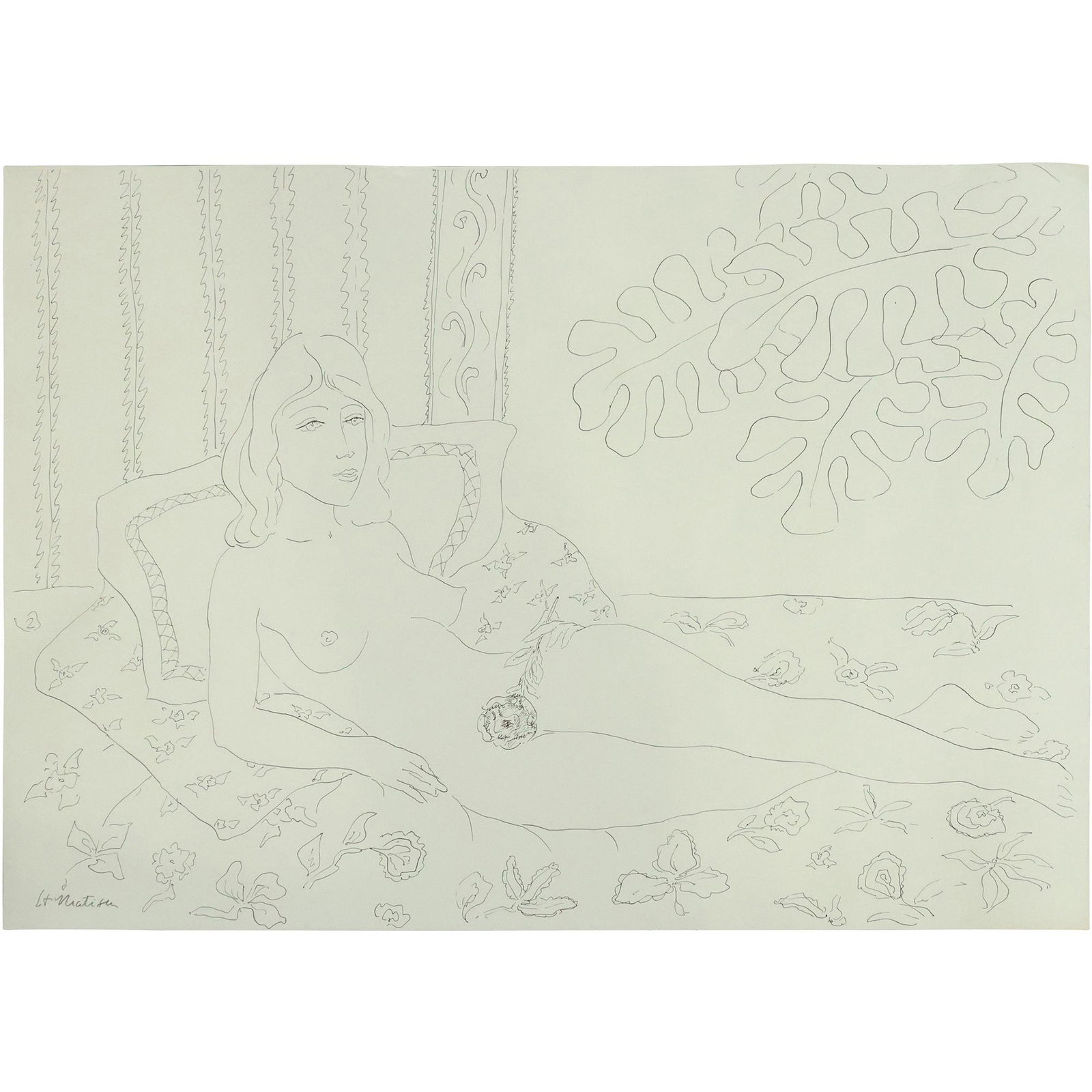 HENRI MATISSE [Attributed] Ink Drawing Reclining Woman Signed H Matisse (1 of 14)