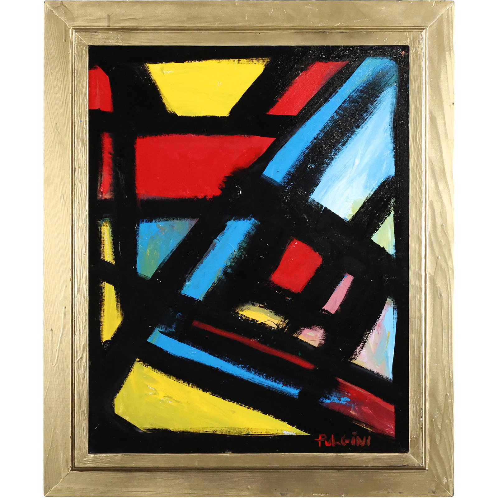 Thomas Pulgini, American, Oil/c Abstract Black Lines on Multi Colors Painting (1 of 12)