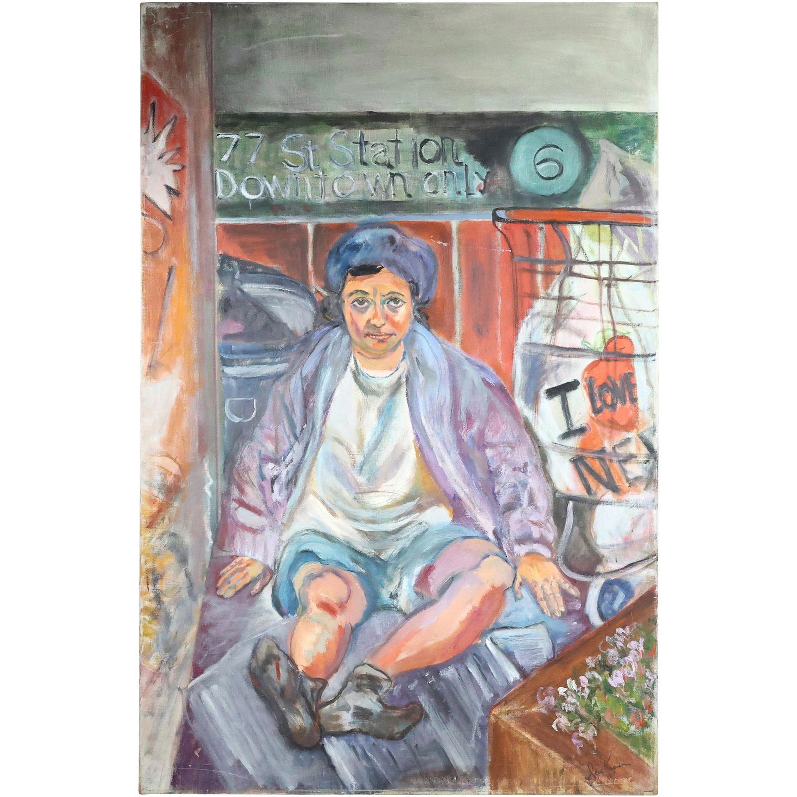 IRIS KAPLAN, Park Ave New York, Large Oil Painting HOMELESS WOMAN at SUBWAY (1 of 17)
