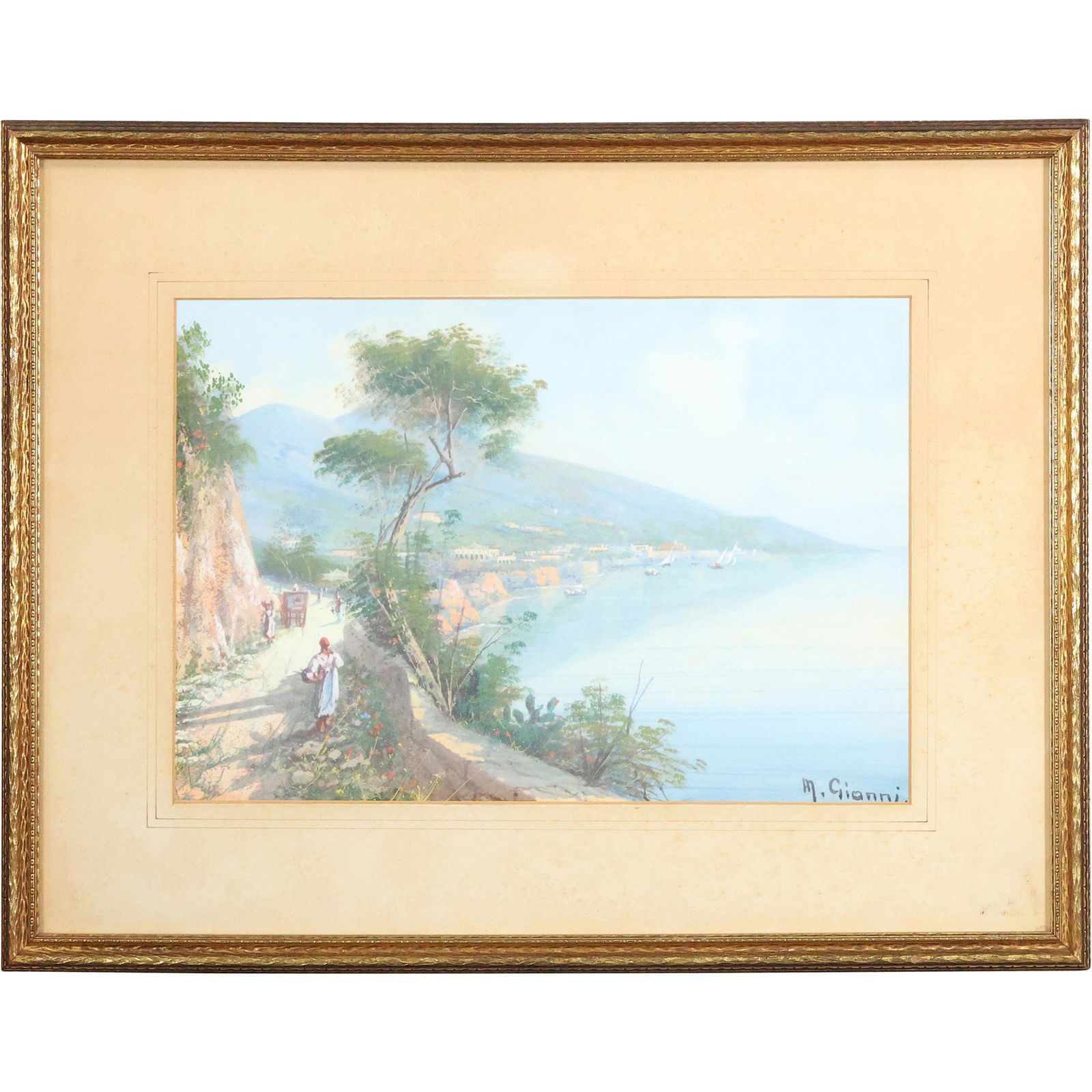 M Gianni 1873-1956, Gouache Painting Gulf of Naples (1 of 11)