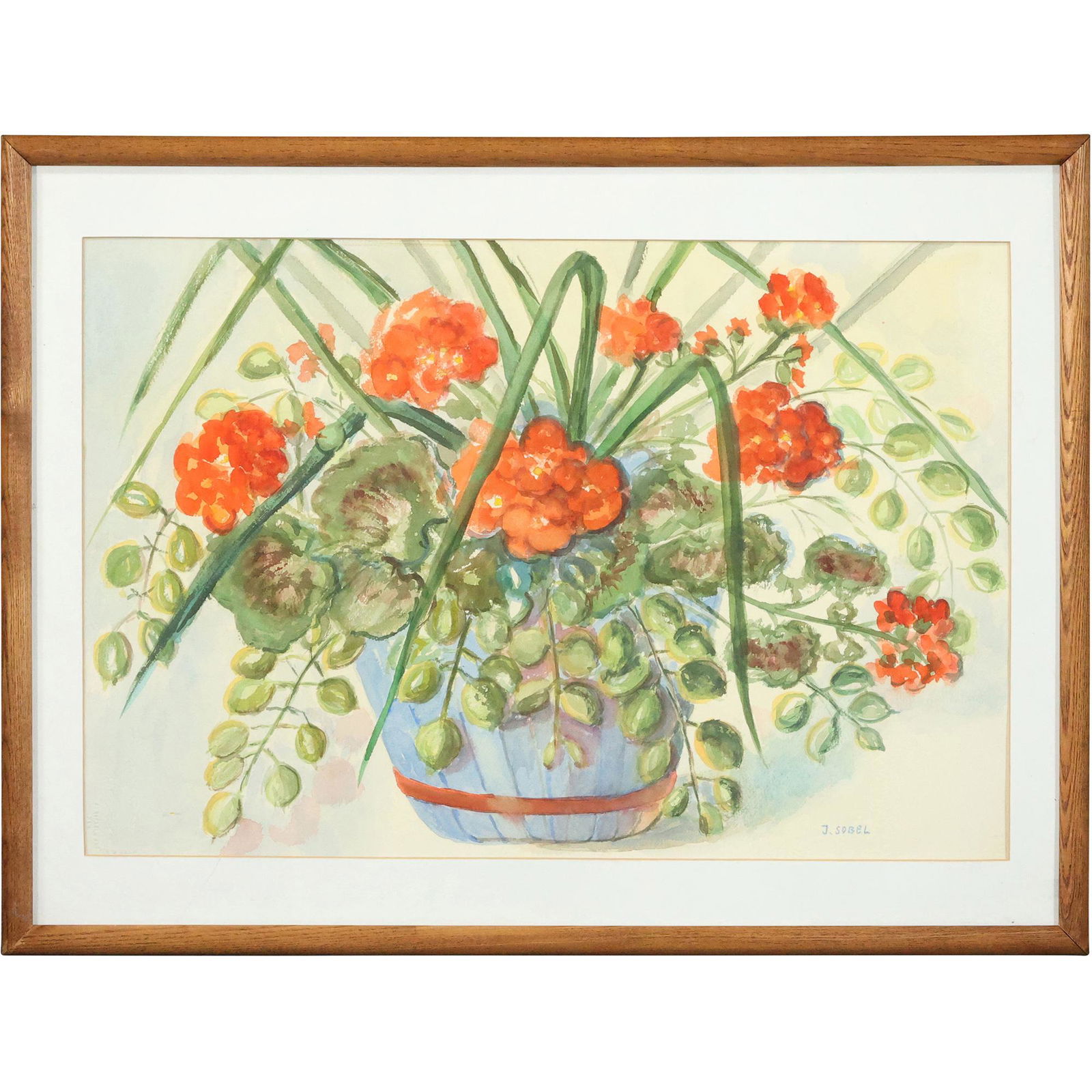 Jehudith [Judyta] Sobel 1924-2012 Polish, Watercolor Flowerpot with Gernaniums (1 of 12)