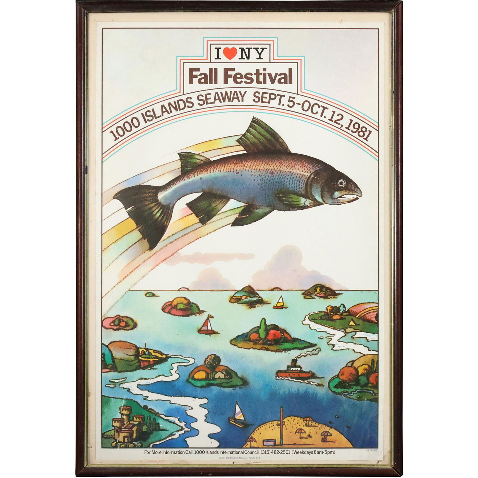 Milton Glaser 1981 Poster 1000 Islands Seaway, I Love NY - Framed: Milton Glaser 1981 Poster 1000 Islands Seaway, I Love NY - Framed. size: 36 x 24, 39 x 27 outside frame
