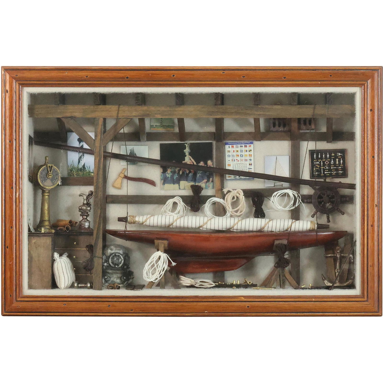 Novelty Decorative Nautical Collage of Items in Shadow Box Frame (1 of 16)