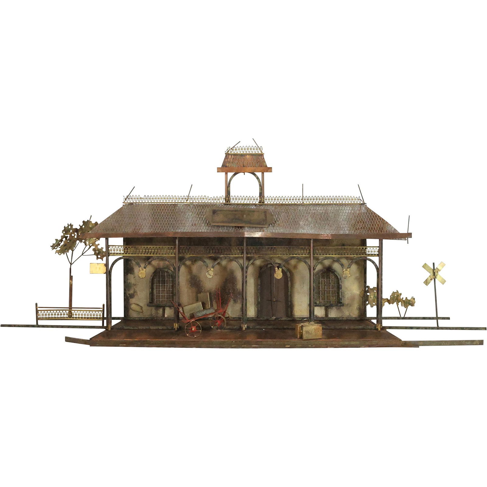 Signed CURTIS JERE, Mid-Century Modern Metal Railroad Train Station (1 of 17)
