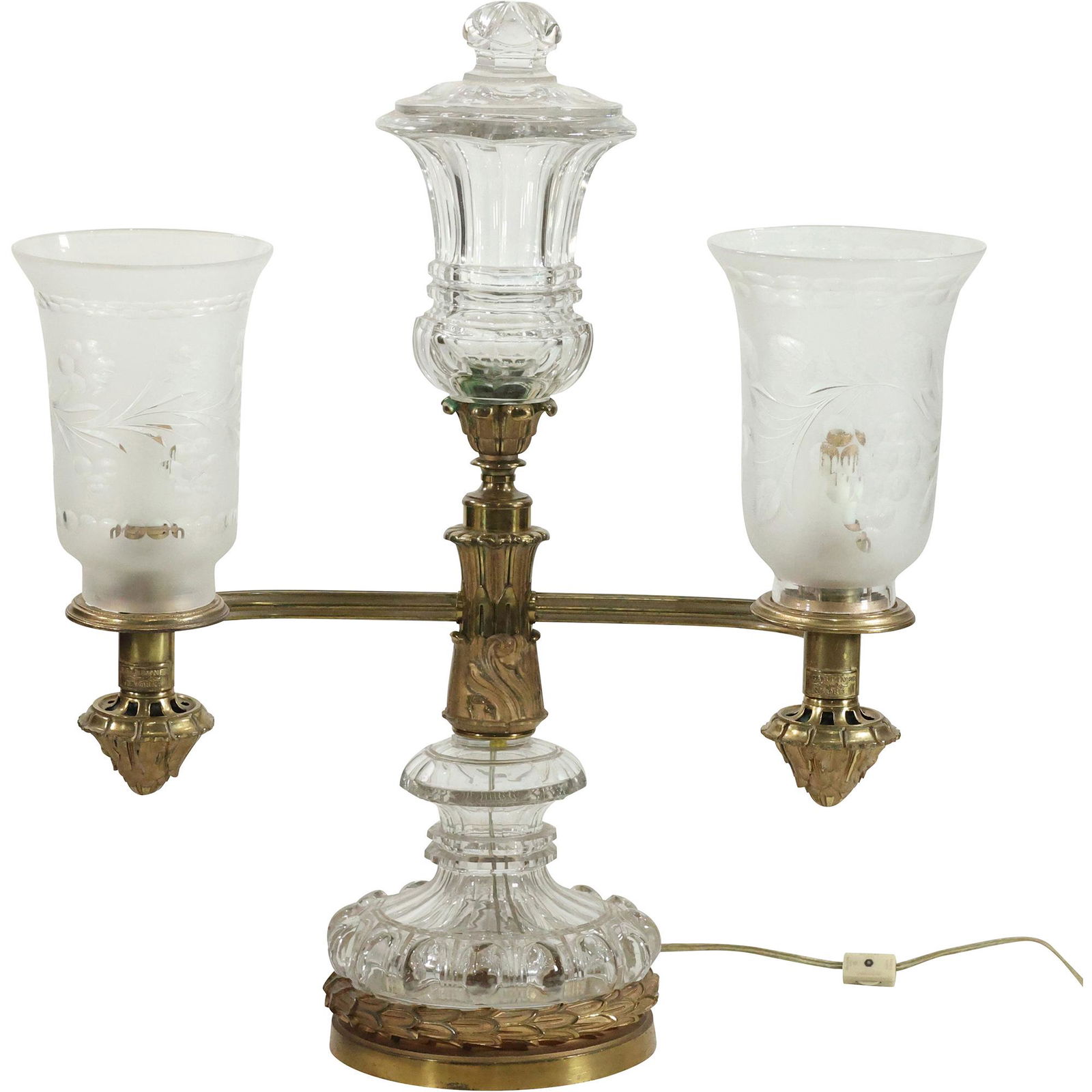 Rare 19th C. BACCARAT Glass & BRONZE ARGON LAMP BALDWIN GARDINIER, New York (1 of 15)