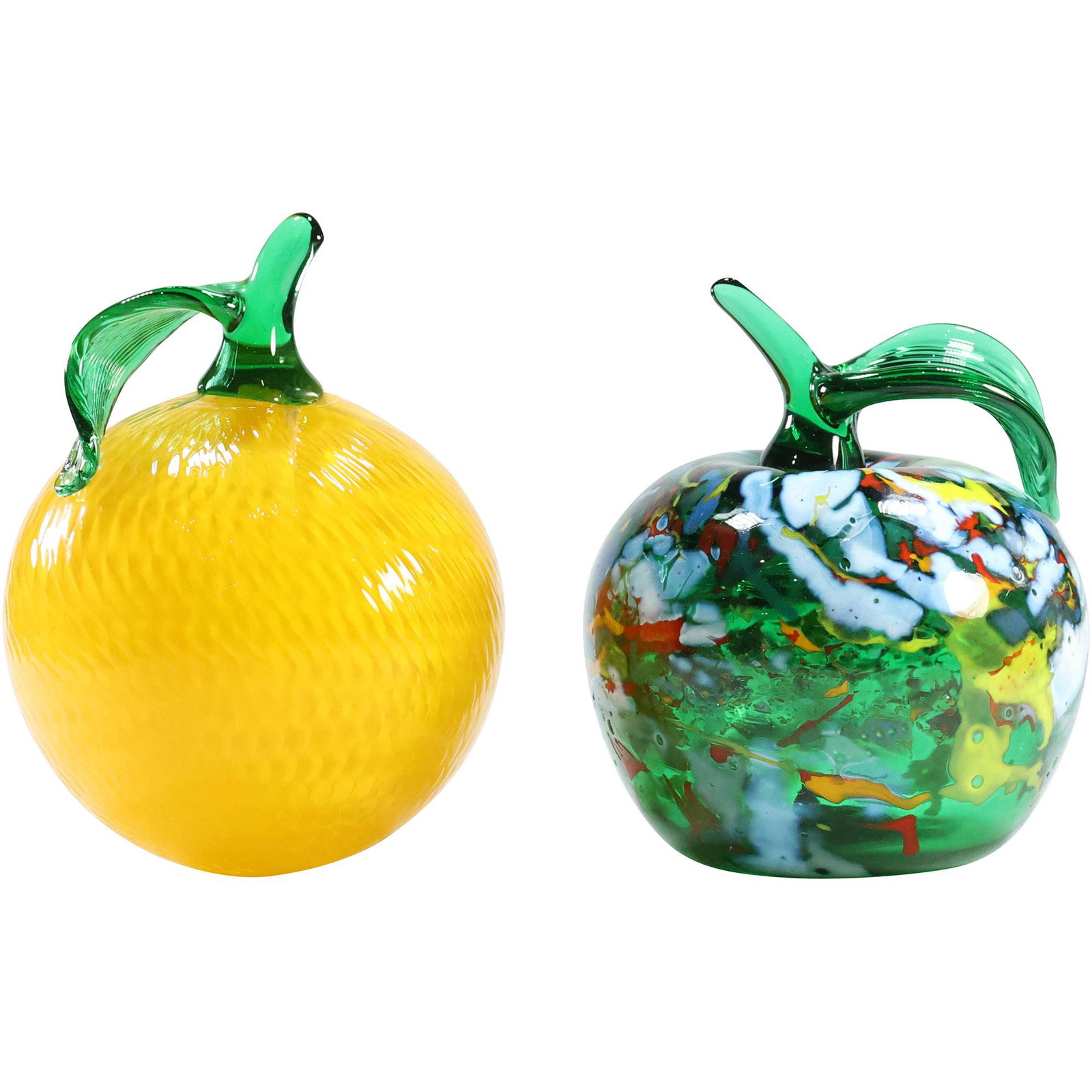 [2] TWO Art Glass Fruit LEMON & APPLE Figurative Table Top Accents: [2] TWO Art Glass Fruit LEMON & APPLE Figurative Table Top Accents. size: (5.75 x 4.5), (6.25 x 4.5)