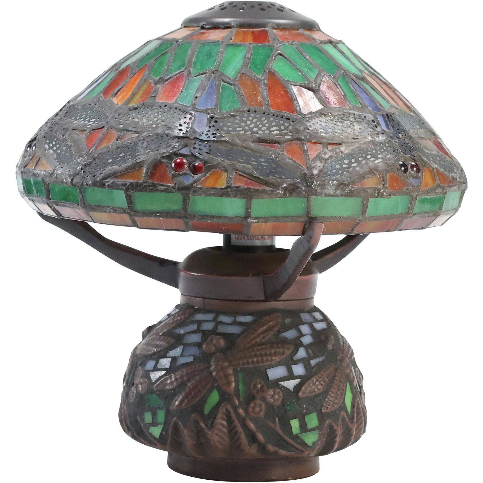 Tiffany Style DRAGONFLY Leaded Glass Small Lamp with MOSAIC BASE (1 of 11)