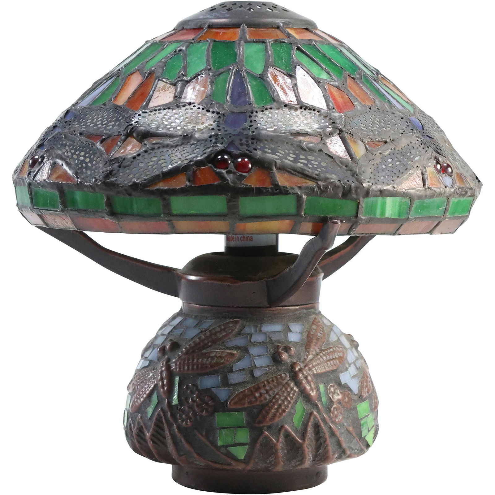 Tiffany Style DRAGONFLY Leaded Glass Small Lamp with MOSAIC BASE. (1 of 8)