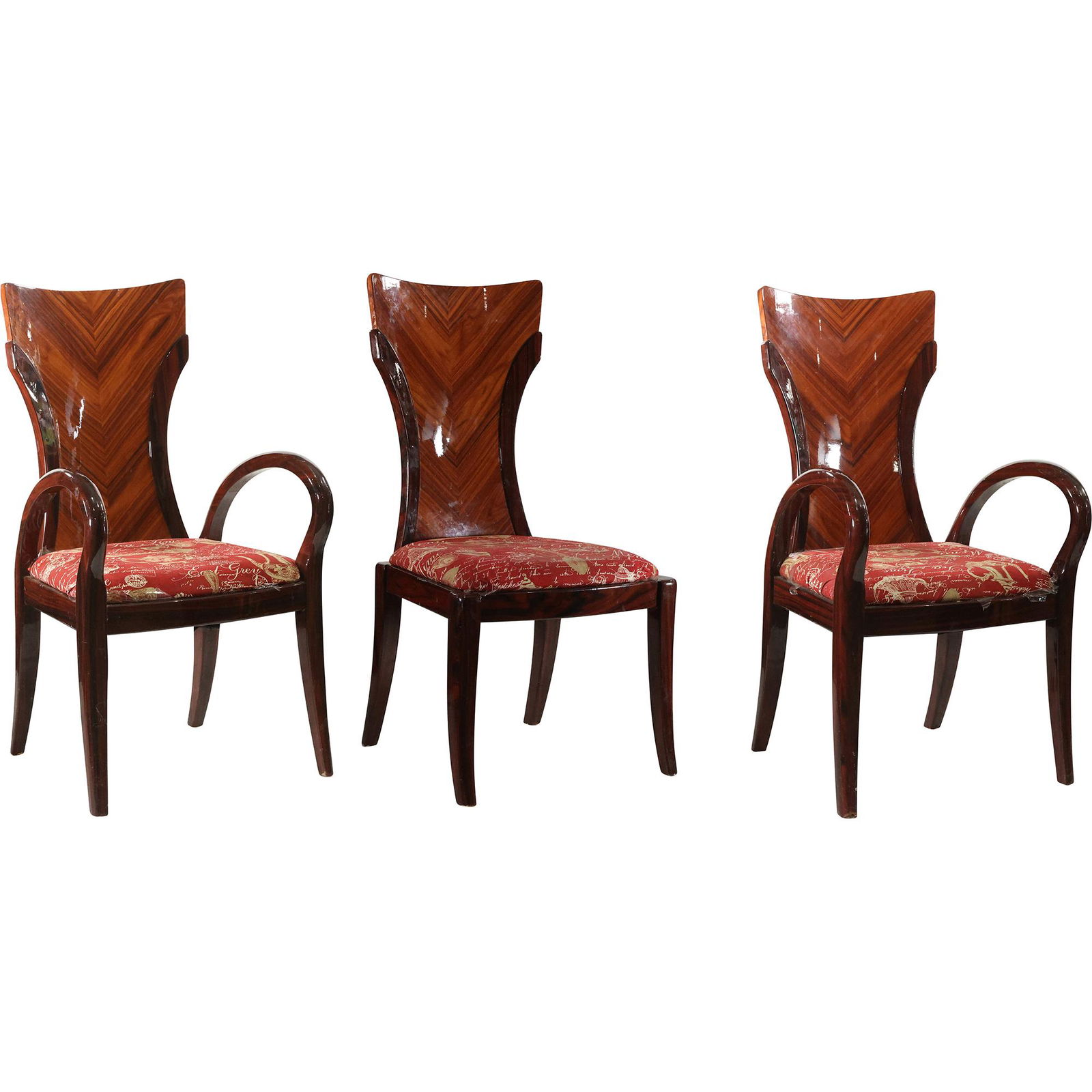 [3] THREE Italian Polished Exotic Woods Designer Chairs: 2 Arm Chairs and 1 Side Chair (1 of 20)