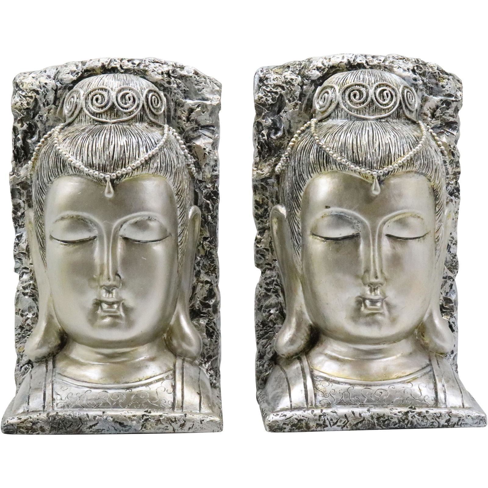 Buddha Head Bookends in Silver Tone Finish - Hard Resin Composition (1 of 9)