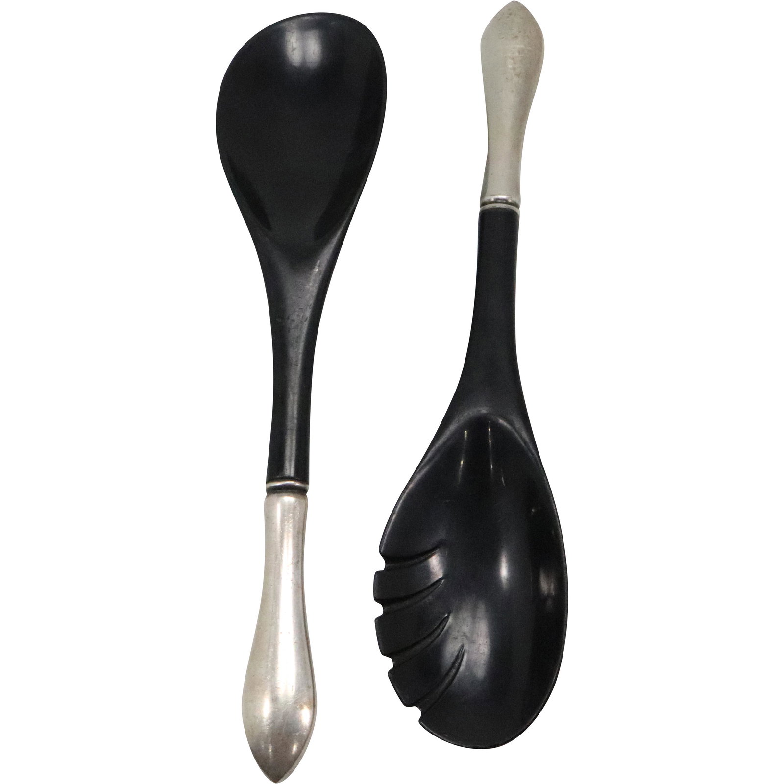 Danish Modern Sterling Silver Handles Ebony Wood Salad Toss Set Fork & Spoon (1 of 7)