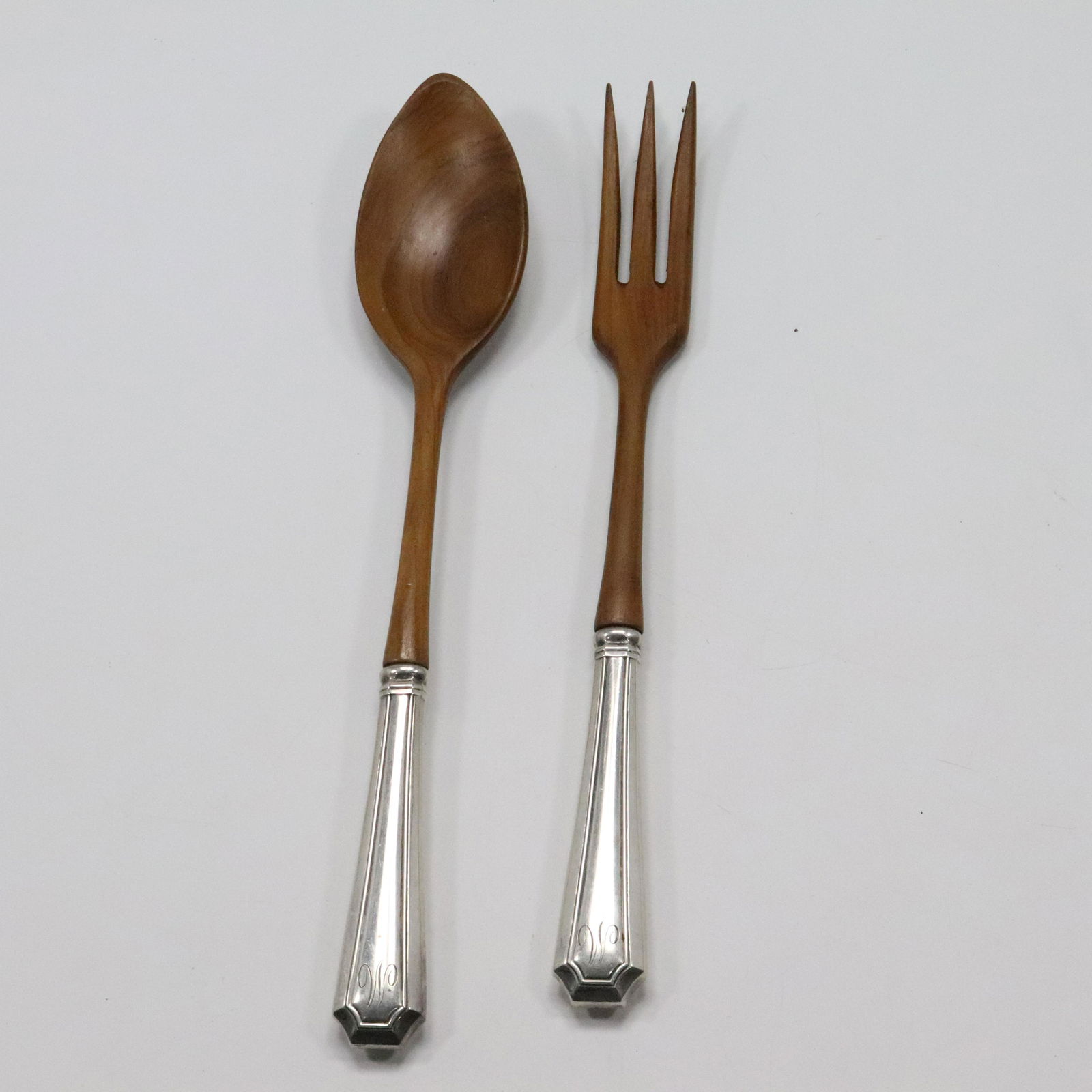 Danish Modern STERLING SILVER Handles and TEAK Wood Salad Toss Set Fork & Spoon (1 of 7)