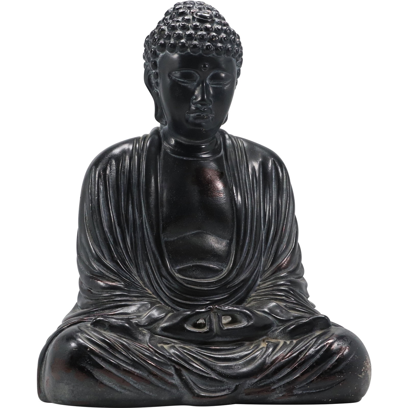 BUDDHA Figure Sculpture Black Patina Cast Hard Composition (1 of 9)