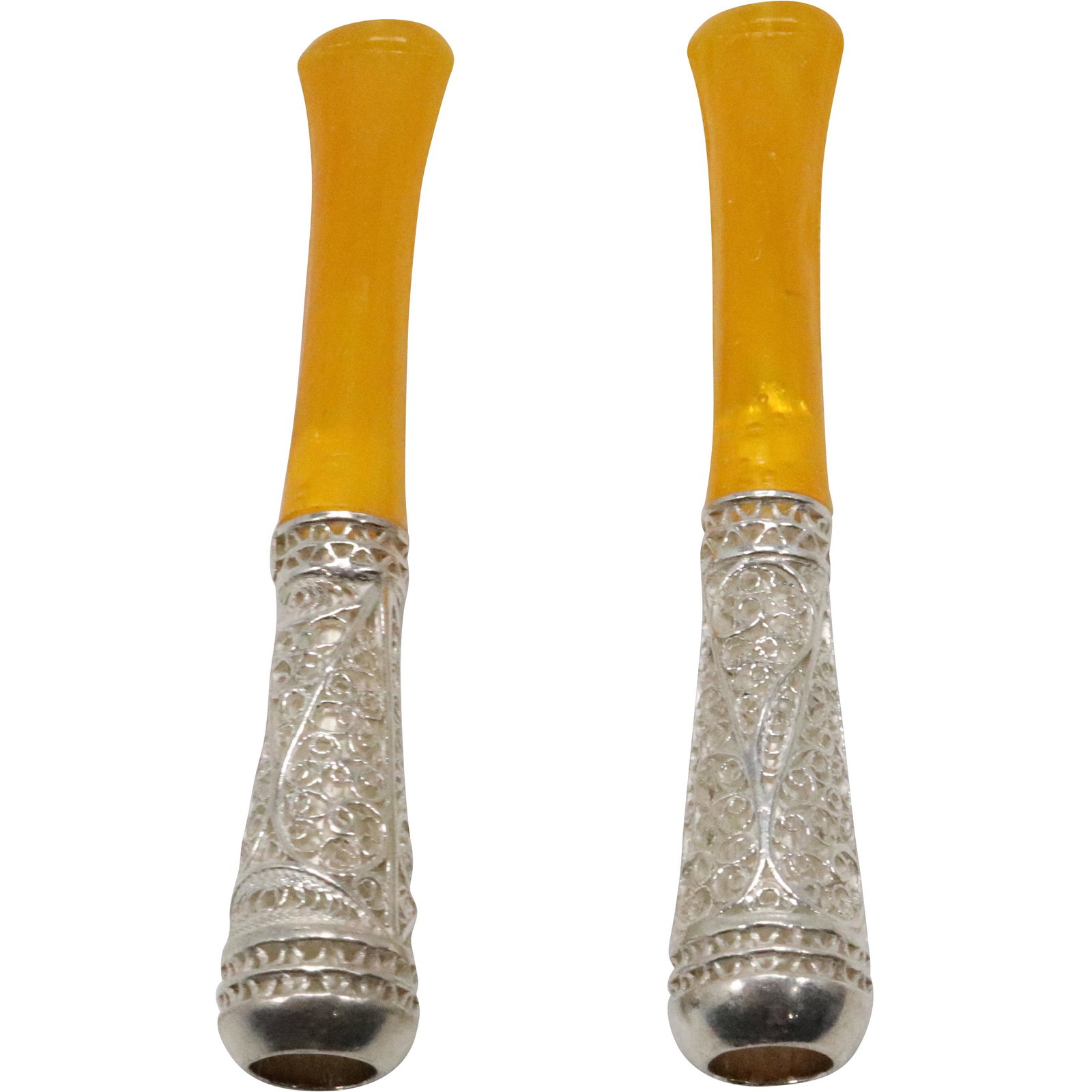 [2] TWO .925 STERLING & AMBER  BAKELITE Tiparillo Cigarette Holders (1 of 6)
