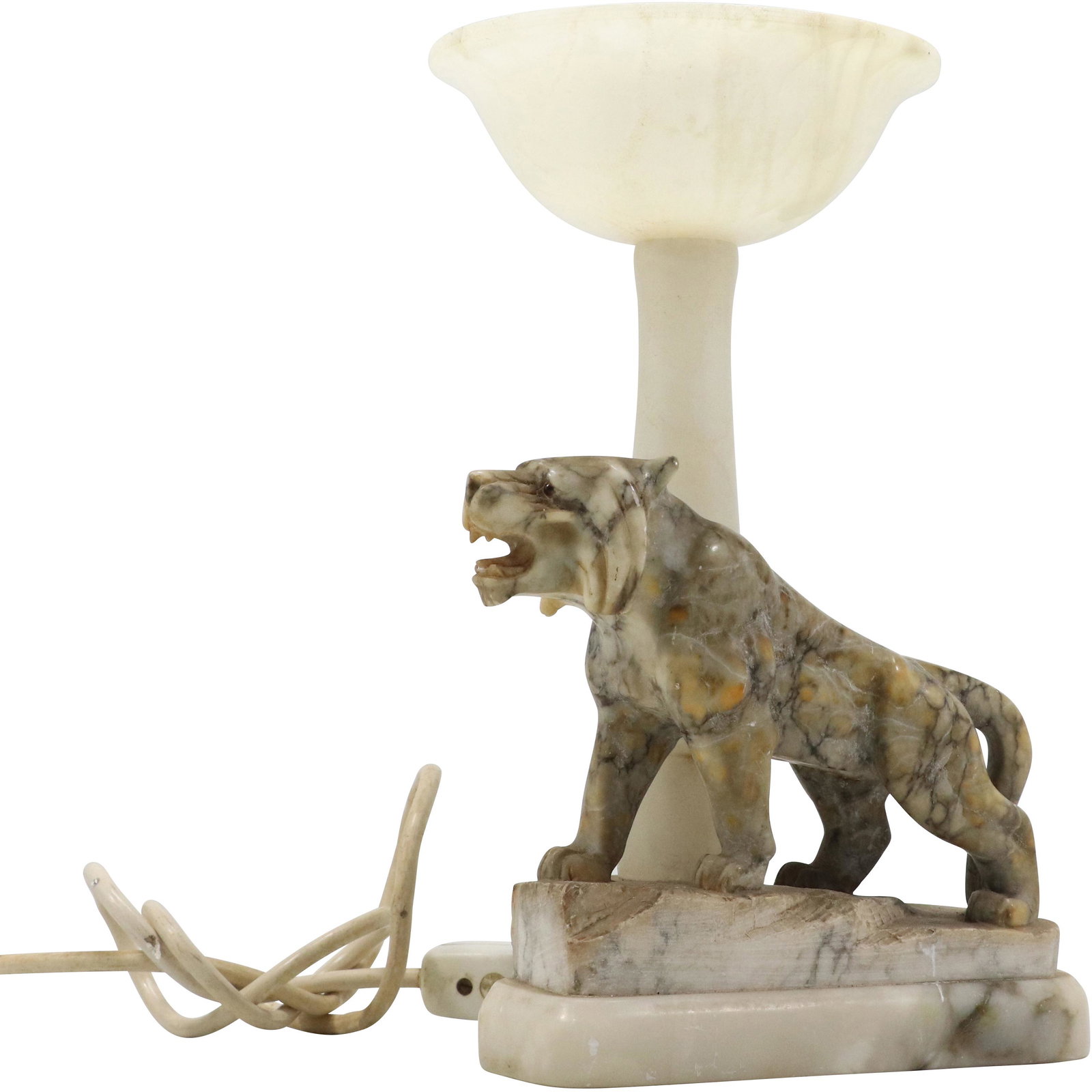 Antique ALABASTER TIGER Figure Sculpture Table Lamp (1 of 10)