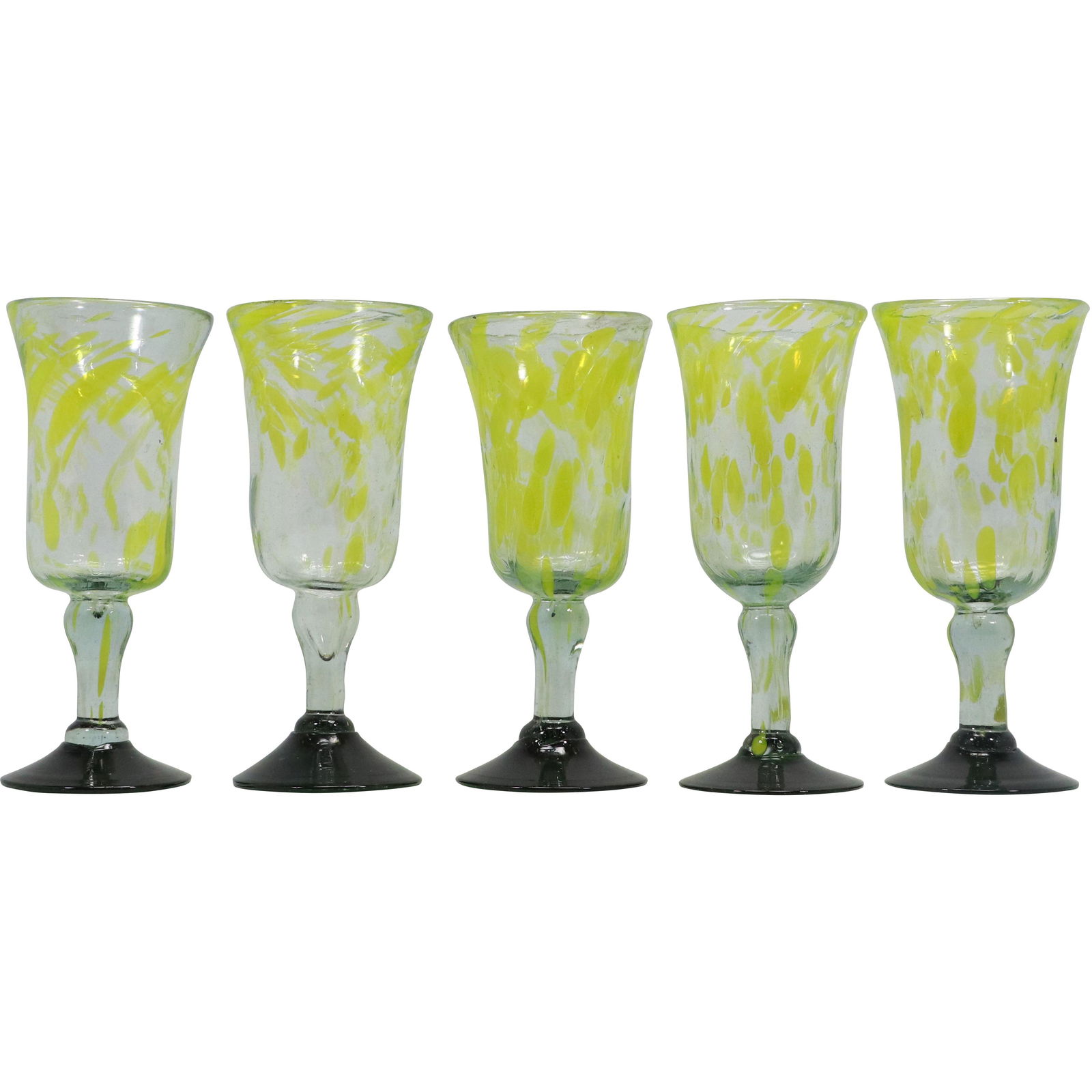 [5] FIVE Green Art Glass Stemmed Goblets (1 of 10)
