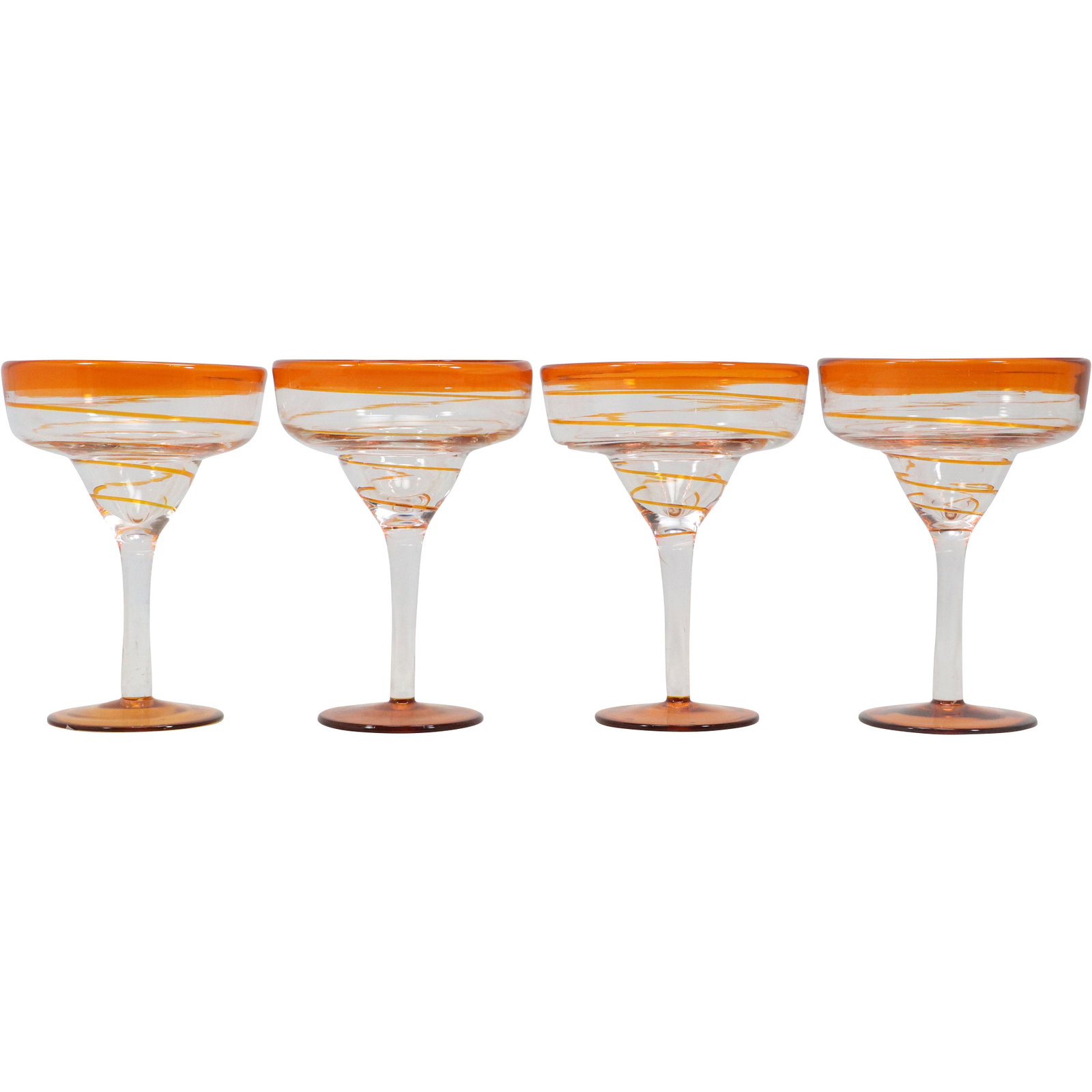 [4] FOUR Orange Threading, Base and Rim Shrimp Cocktail Glasses: [4] FOUR Orange Threading, Base and Rim Shrimp Cocktail Glasses. size: 6.75h 5w