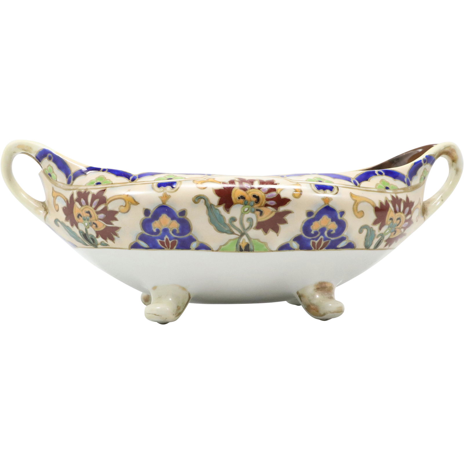 Unusual NORITAKE Oval Serving NUT BOWL in Arts & Crafts Pattern, Handles Sides, Footed: Unusual NORITAKE Oval Serving NUT BOWL in Arts & Crafts Pattern, Handles Sides, Footed. size: 5h 13.25w