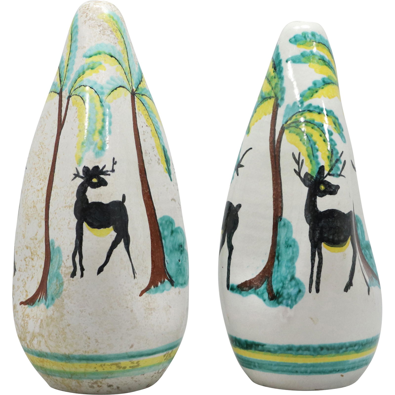 [2] TWO Mid-Century Modern Scenic Ceramic Lamp Bases Deer in Landscape (1 of 9)